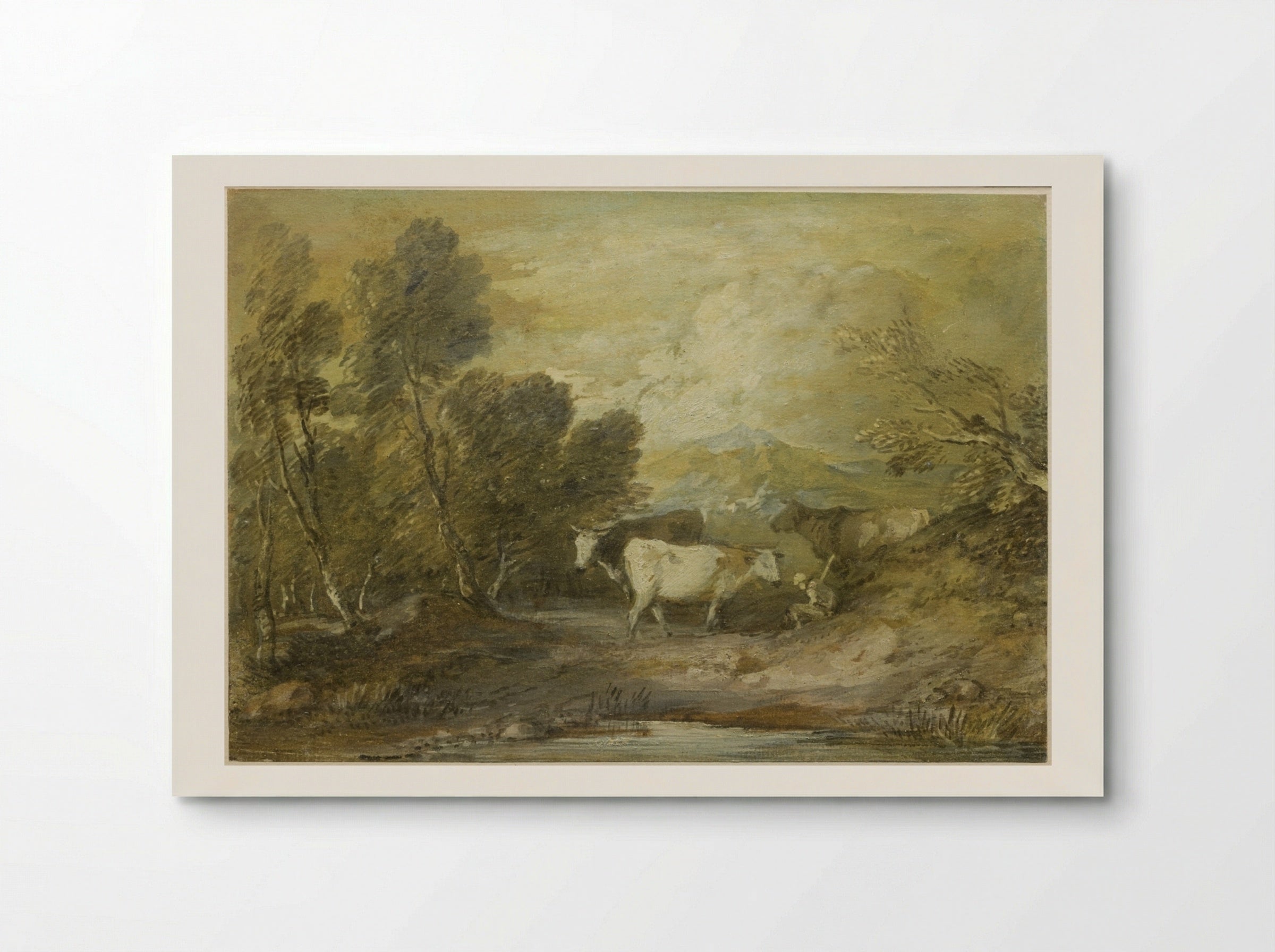 A Herdsman with Three Cows by an Upland Pool - Thomas Gainsborough - Poster