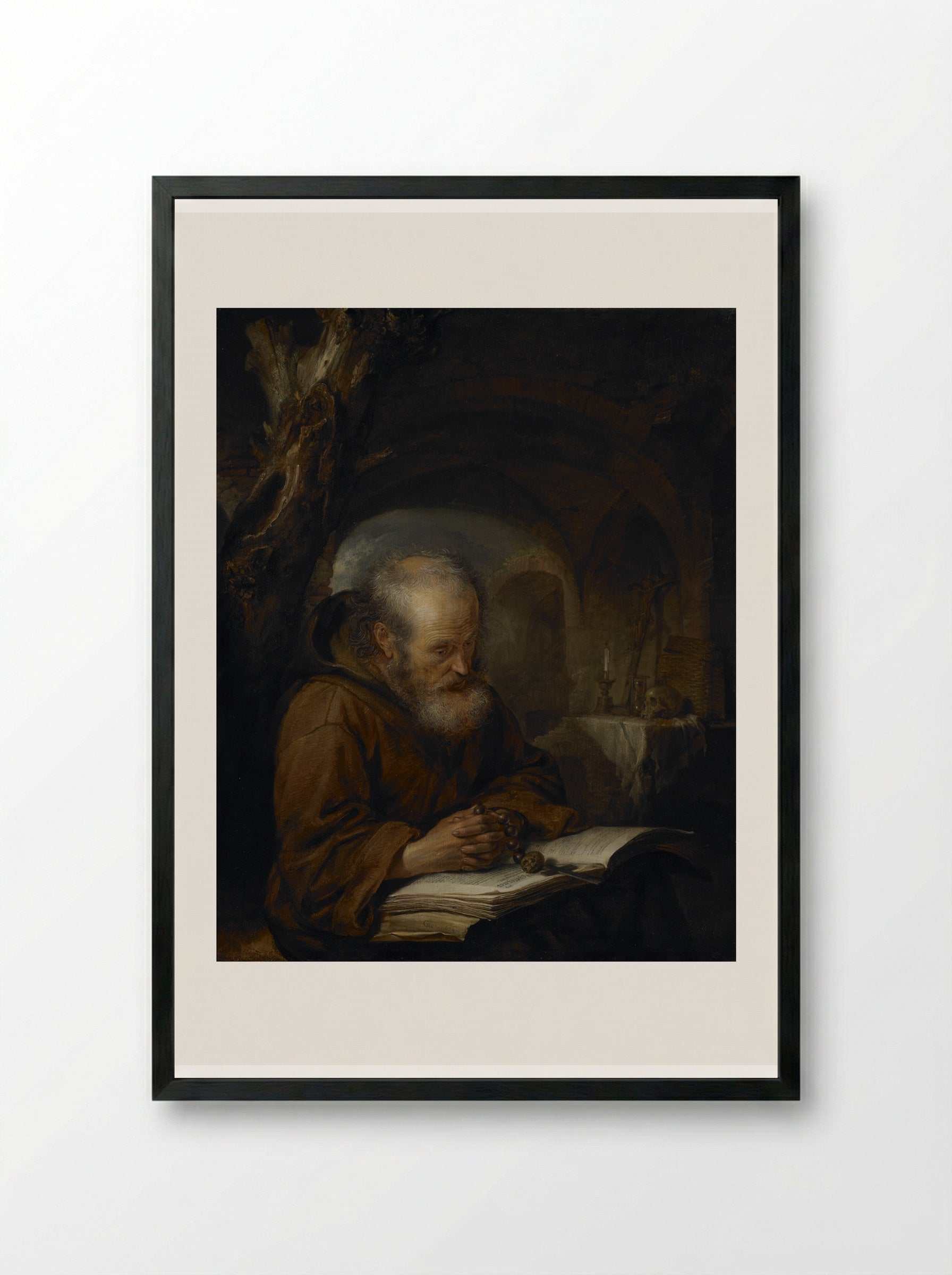 A Hermit Praying - Gerrit Dou - Framed Print Black
