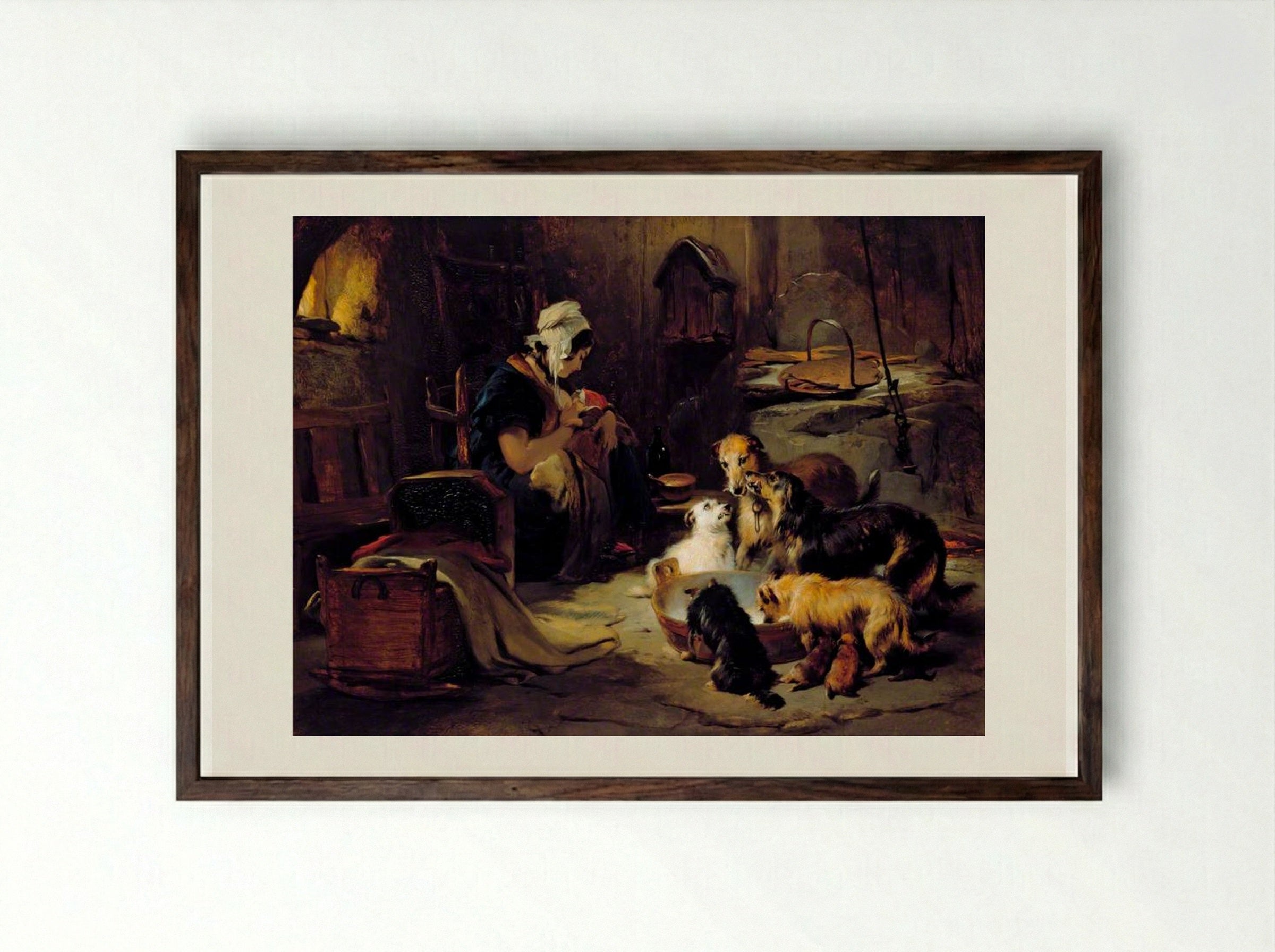 A Highland Breakfast - Edwin Henry Landseer - Framed Print Dark Wood