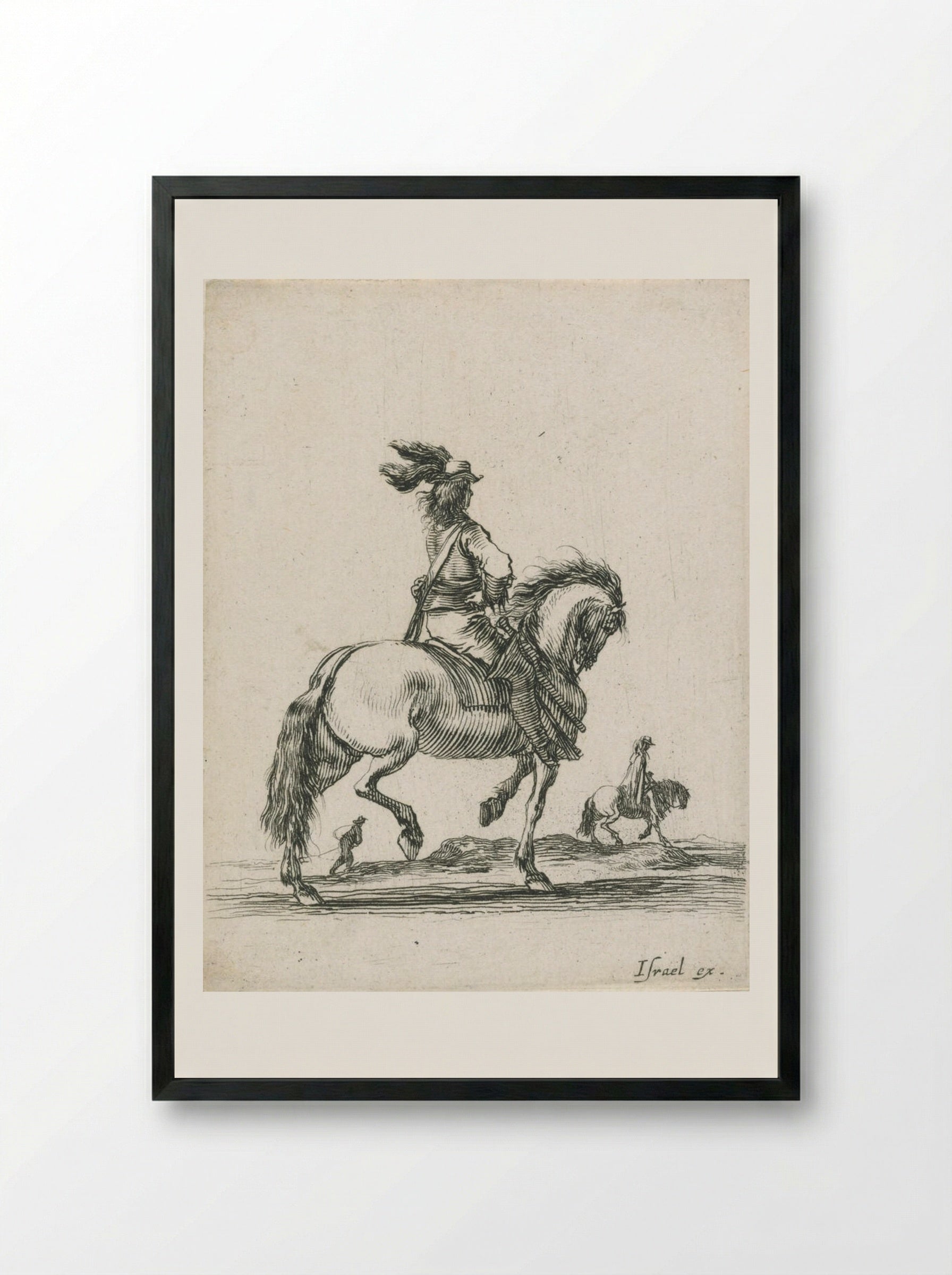 A Horseman, behind Him Another Horseman and a Man on Foot - Stefano Della Bella - Framed Print Black