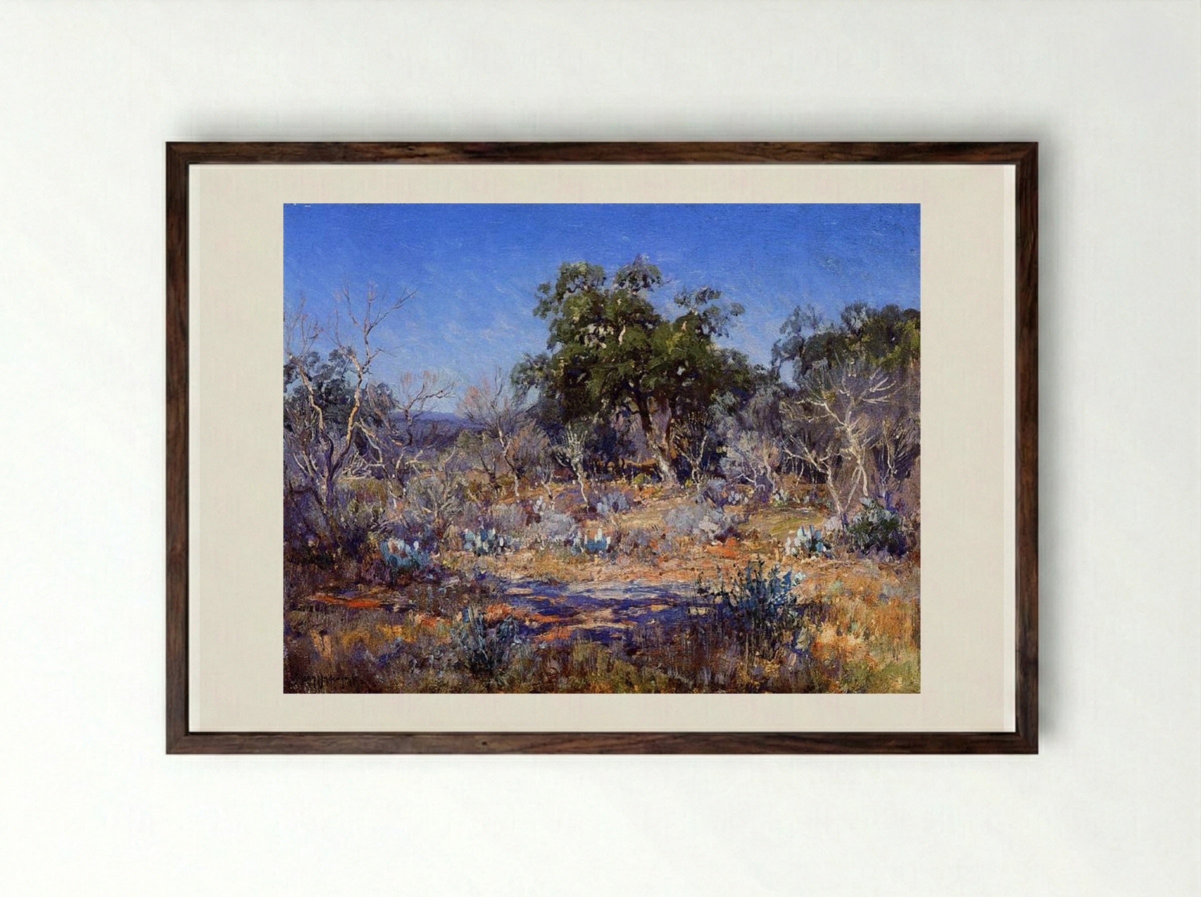 A January Day in the Brush Country - Robert Julian Onderdonk - Framed Print Dark Wood
