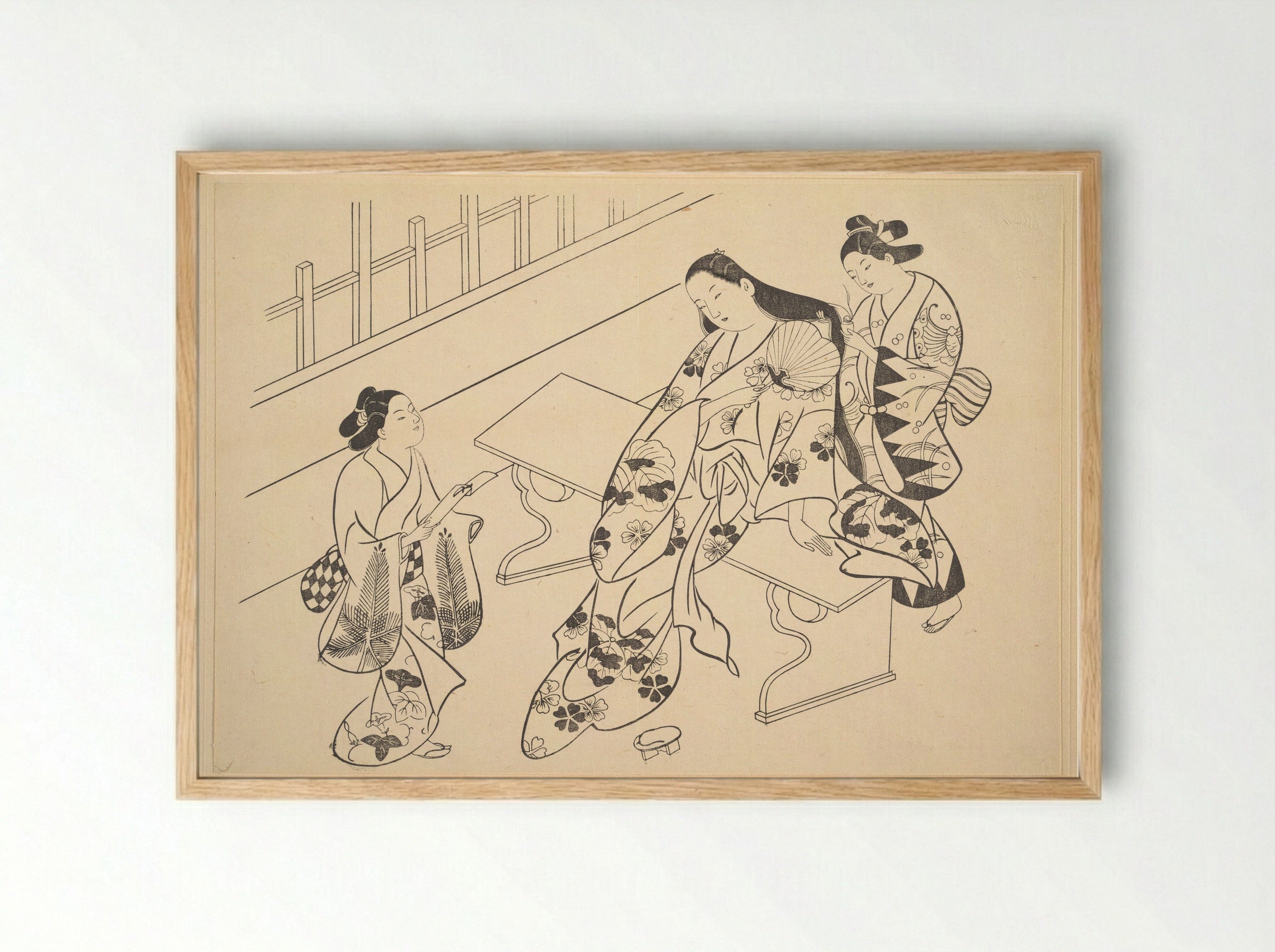 A Kamuro is Shown Bringing a Love Letter to Her Mistress - Okumura Masanobu - Framed Print Wood