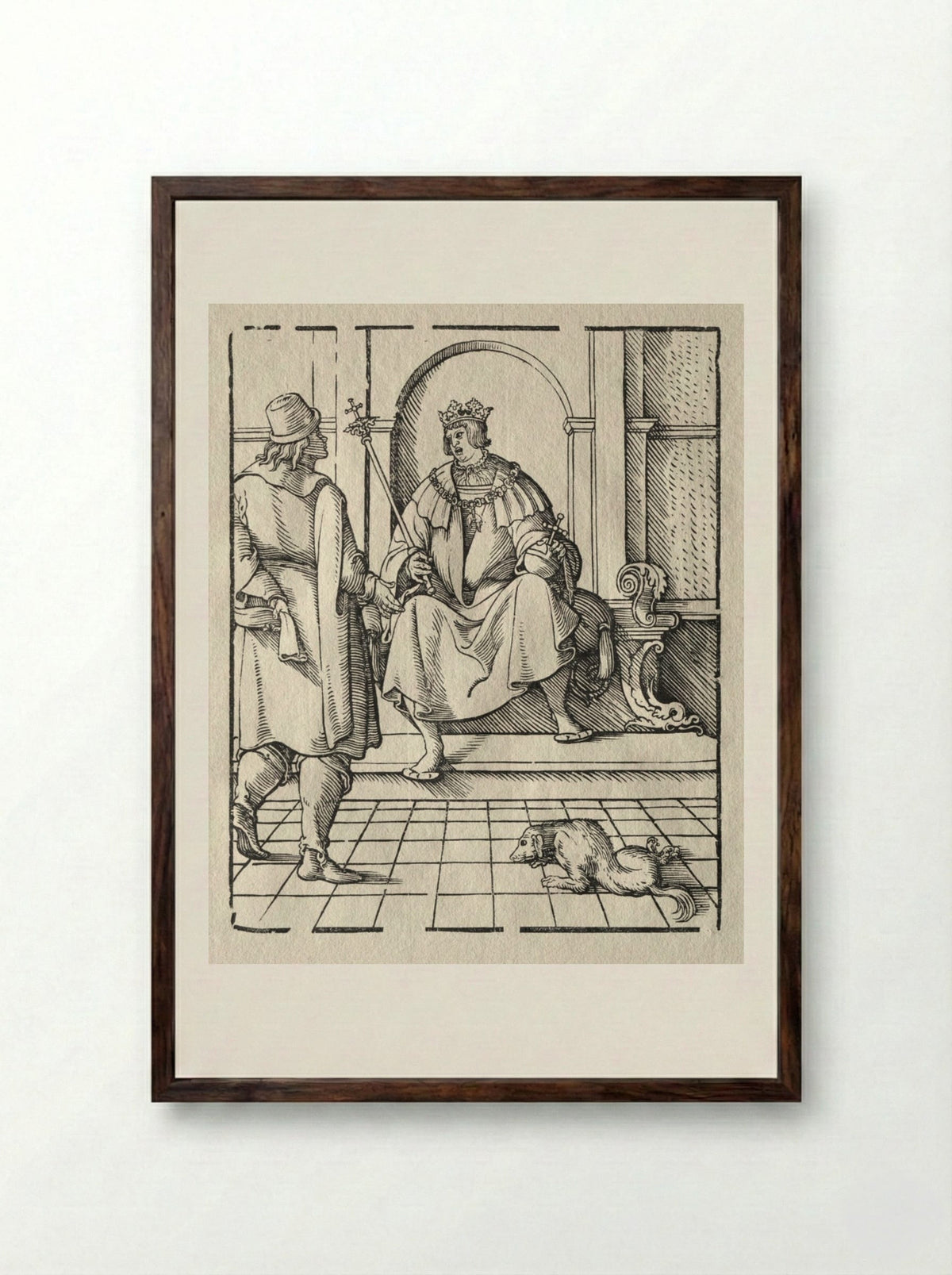 A King Enthroned - Peter Flötner - Framed Print Dark Wood
