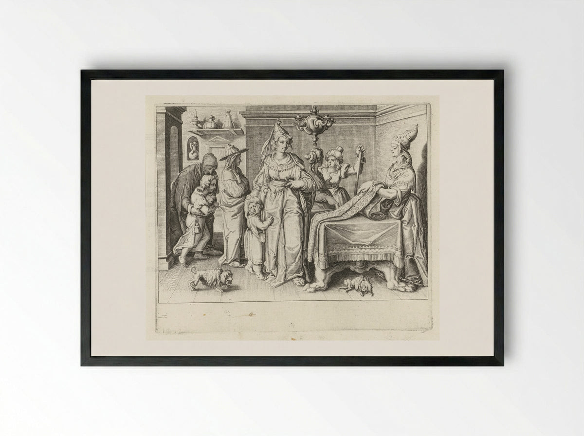 A Lacedaemonian Woman Showing Her Children to a Weaver - Zacharias Dolendo - Framed Print Black