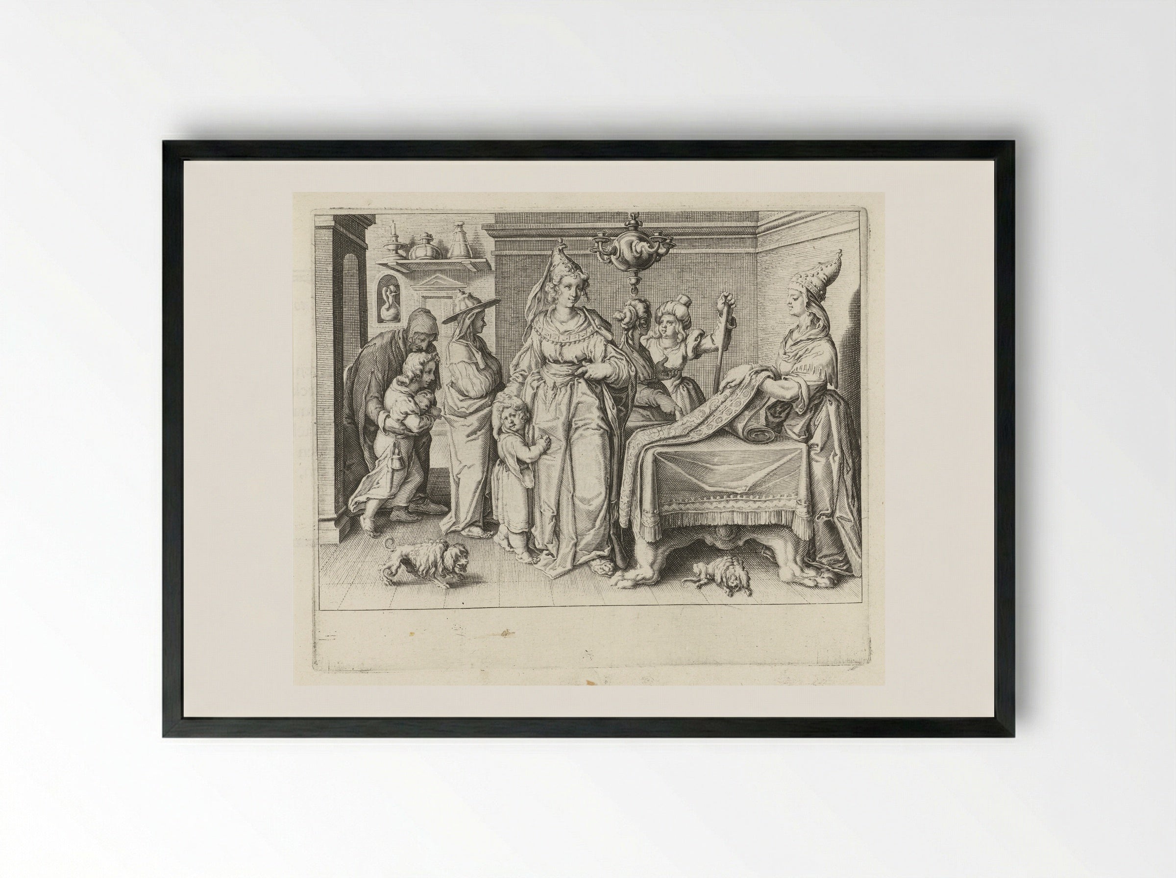 A Lacedaemonian Woman Showing Her Children to a Weaver - Zacharias Dolendo - Framed Print Black
