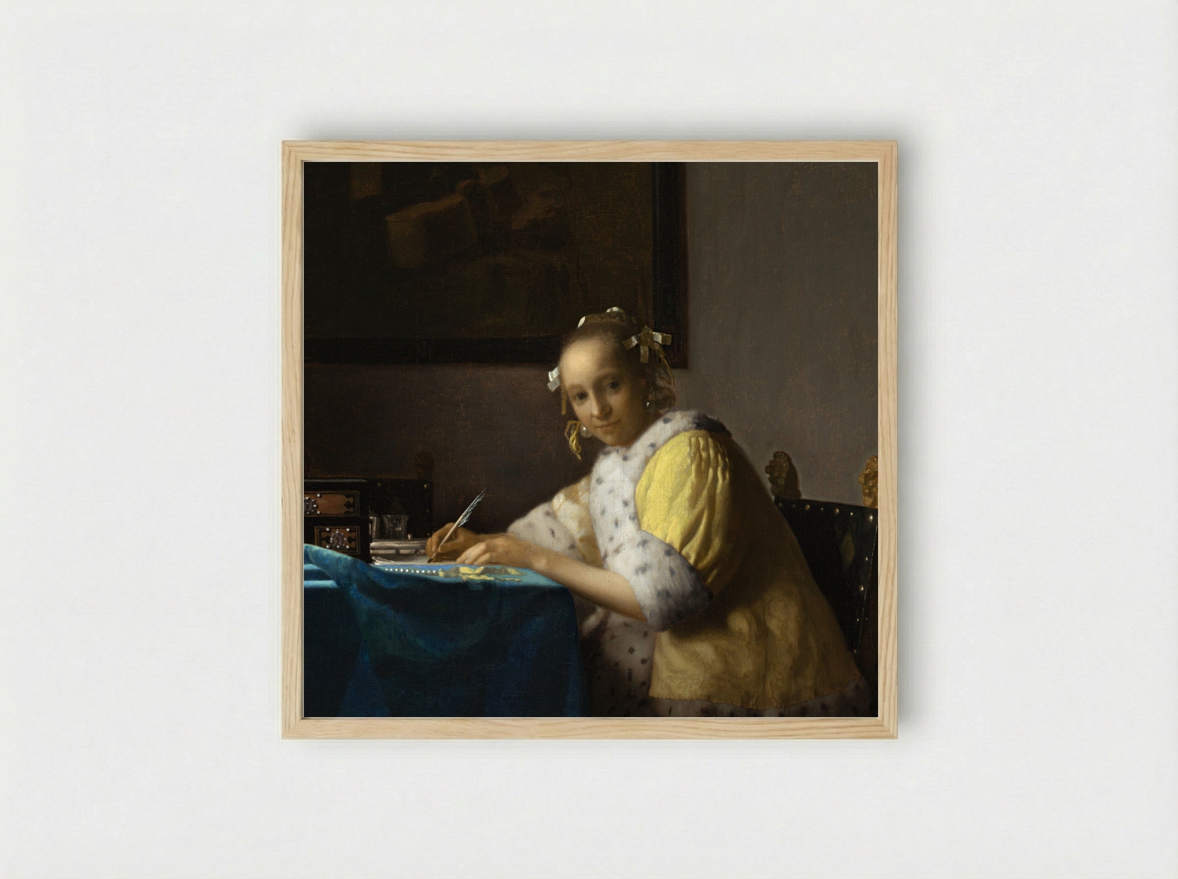 A Lady Writing a Letter - Johannes Vermeer - Framed Print Wood