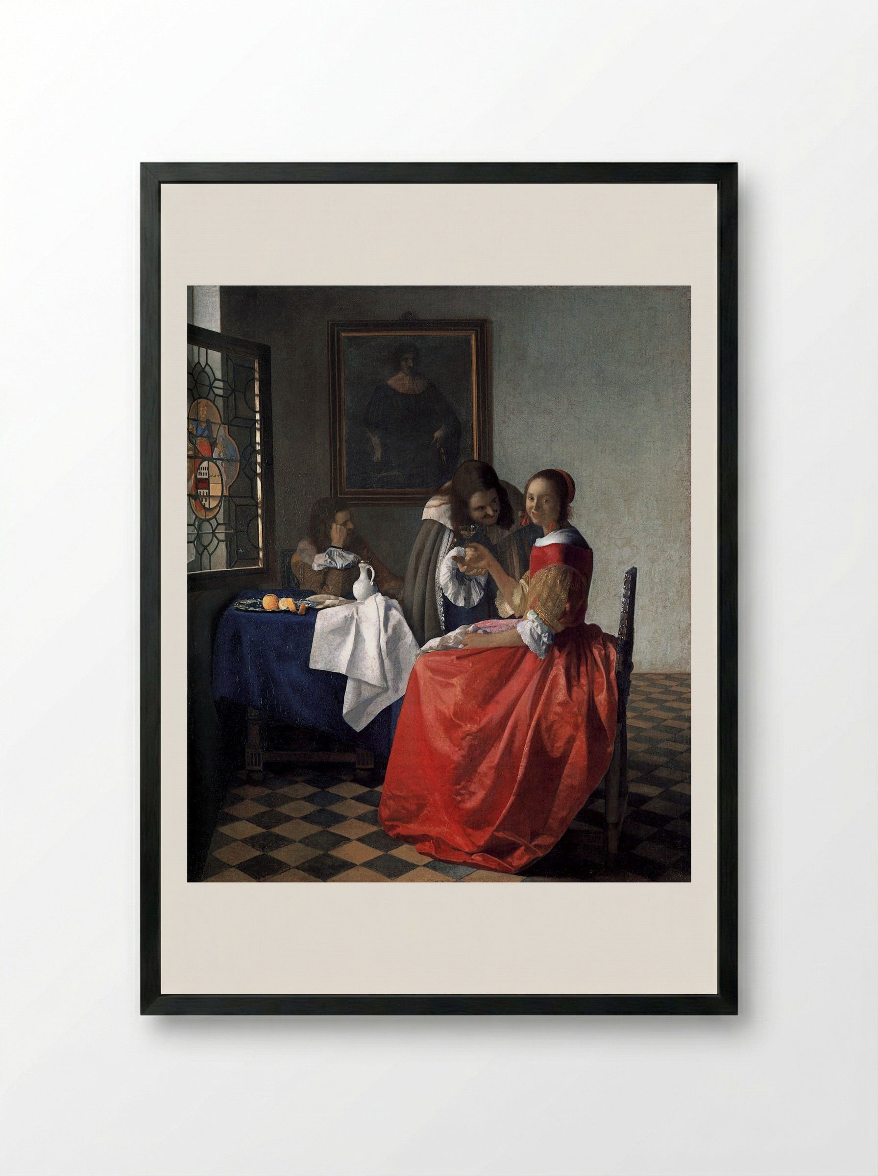 A Lady and Two Gentlemen - Johannes Vermeer - Framed Print Black