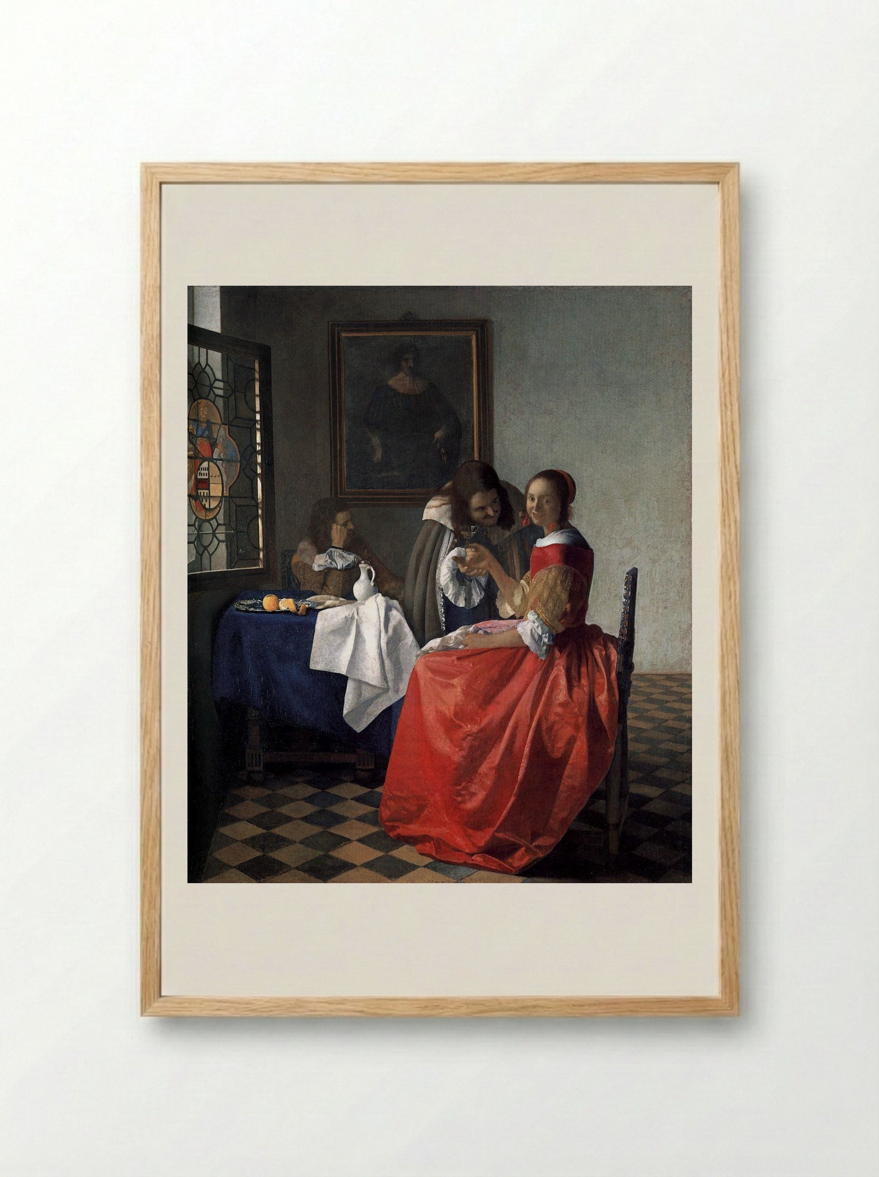A Lady and Two Gentlemen - Johannes Vermeer - Framed Print Wood