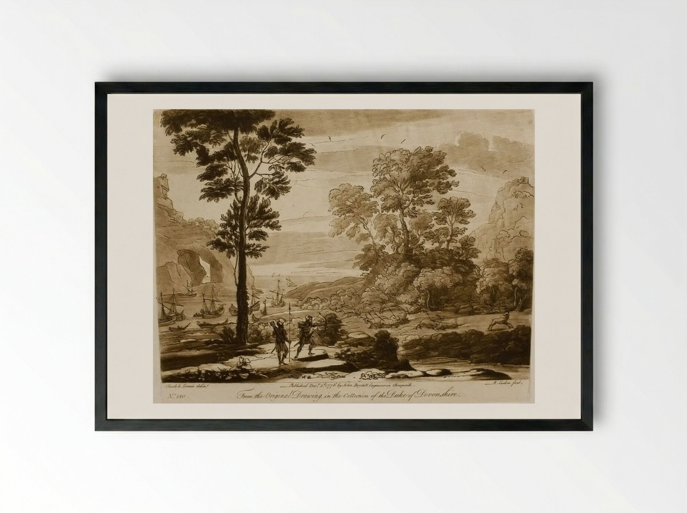 A Landscape with Aeneas Shooting Deer - Richard Earlom - Framed Print Black