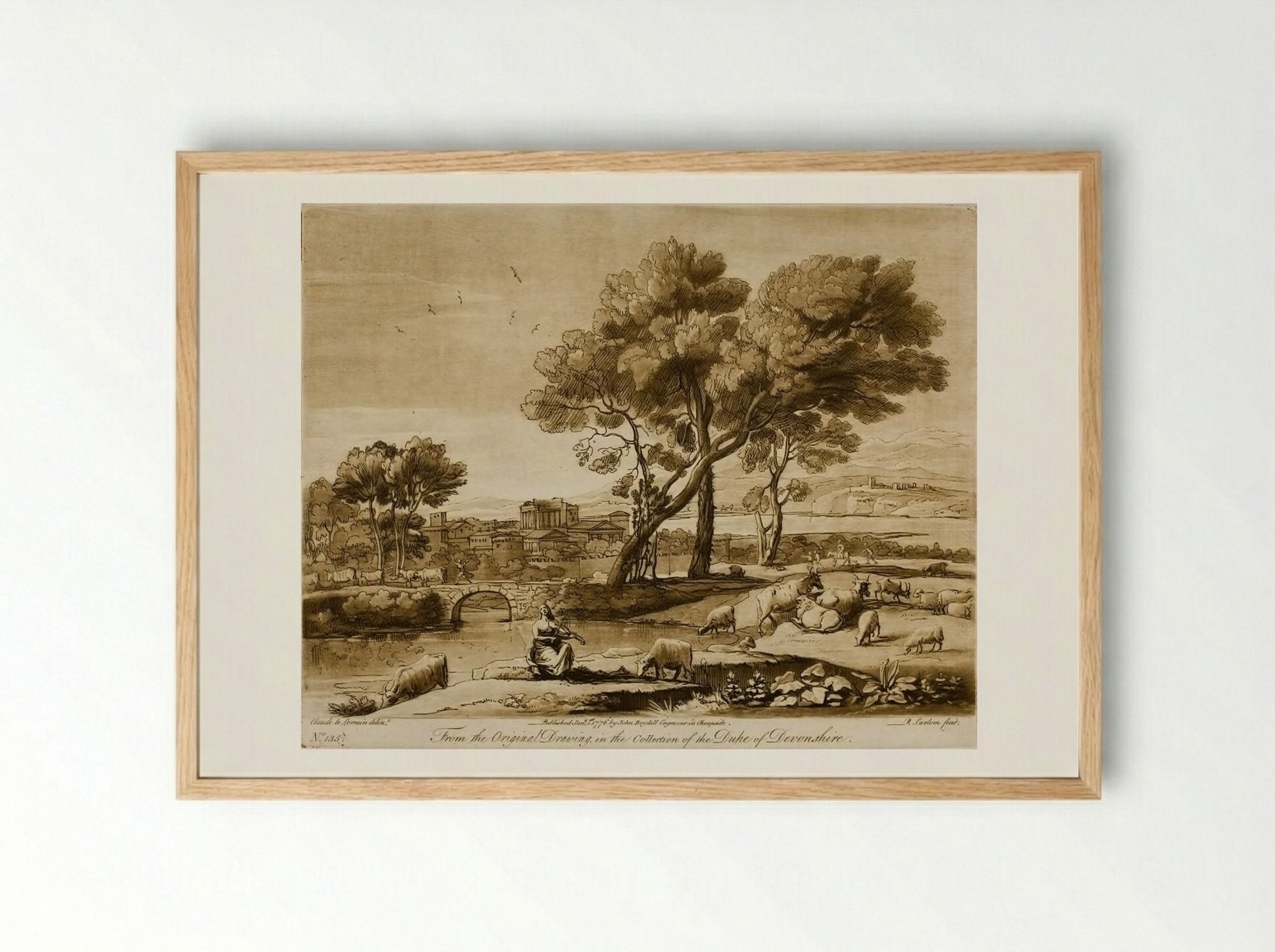 A Landscape, with Buildings, and Mercury Stealing Admetus's Cattle from Apollo - Richard Earlom - Framed Print Wood