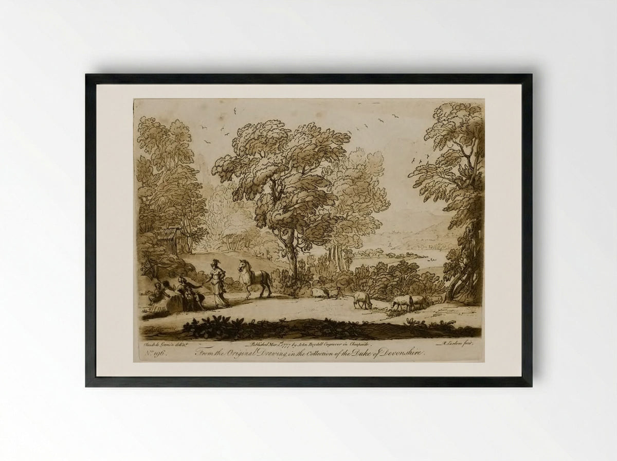 A Landscape, with Figures and Cattle, Erminia and the Old Shepherd - Richard Earlom - Framed Print Black