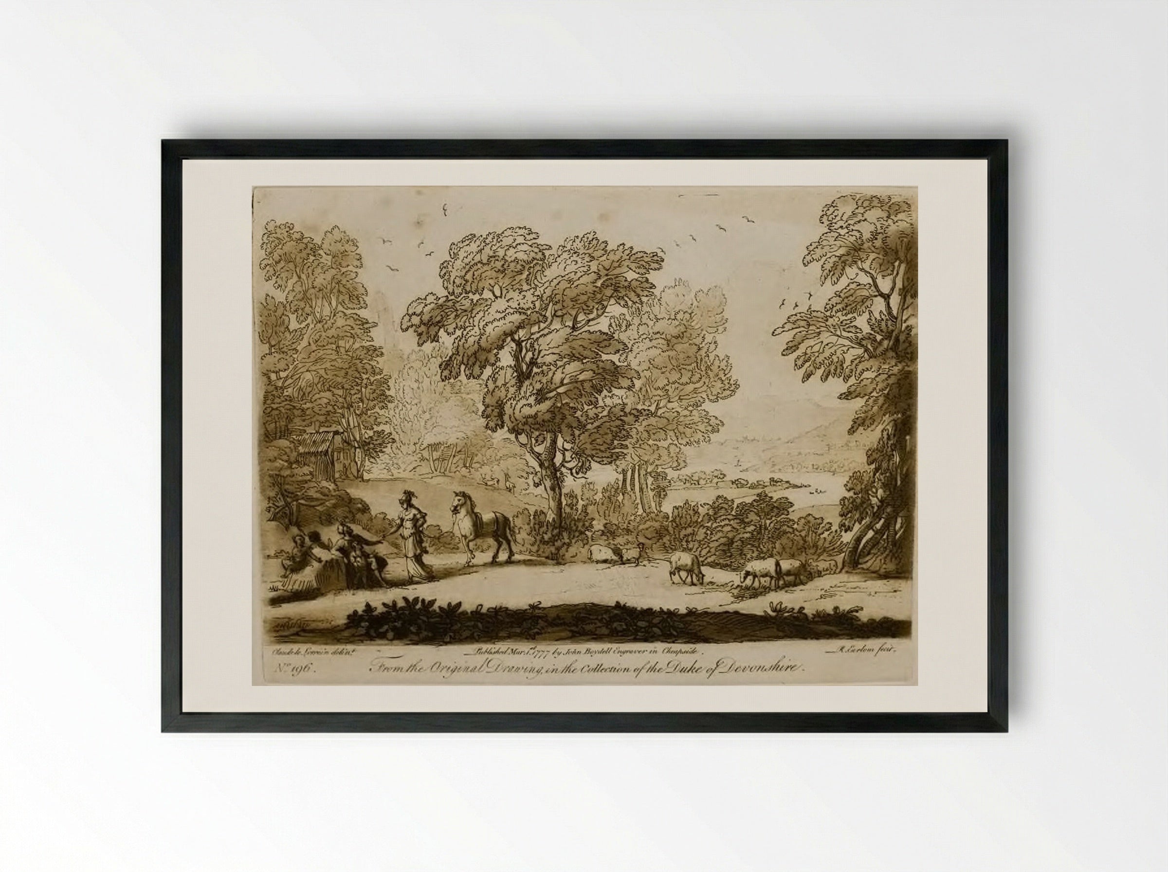 A Landscape, with Figures and Cattle, Erminia and the Old Shepherd - Richard Earlom - Framed Print Black