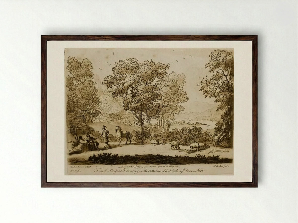 A Landscape, with Figures and Cattle, Erminia and the Old Shepherd - Richard Earlom - Framed Print Dark Wood