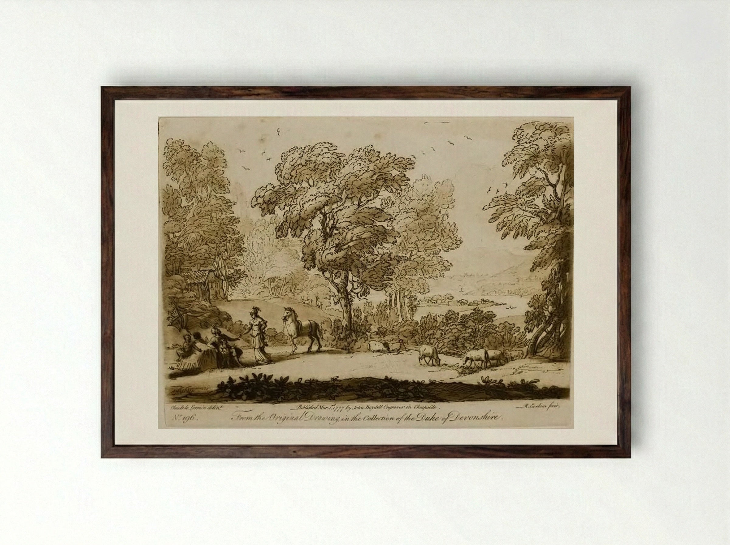 A Landscape, with Figures and Cattle, Erminia and the Old Shepherd - Richard Earlom - Framed Print Dark Wood