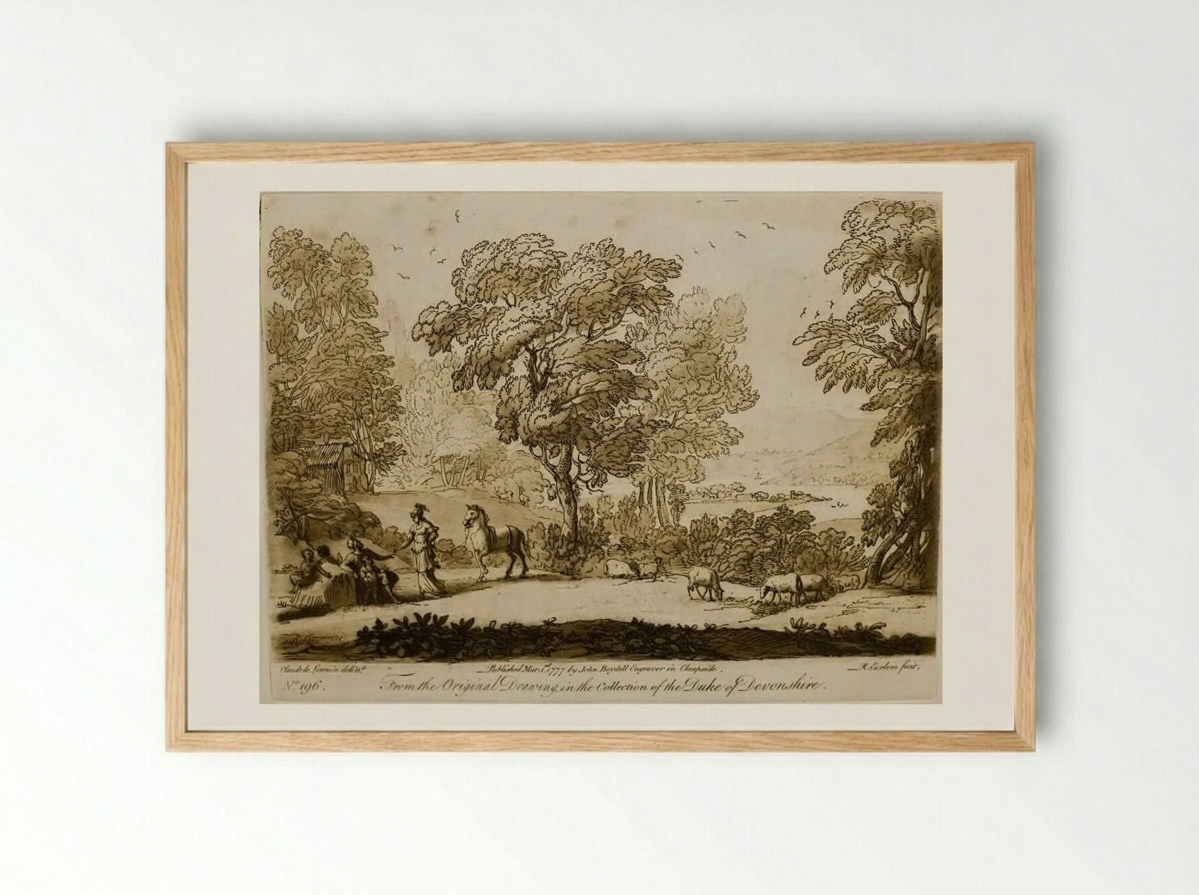 A Landscape, with Figures and Cattle, Erminia and the Old Shepherd - Richard Earlom - Framed Print Wood