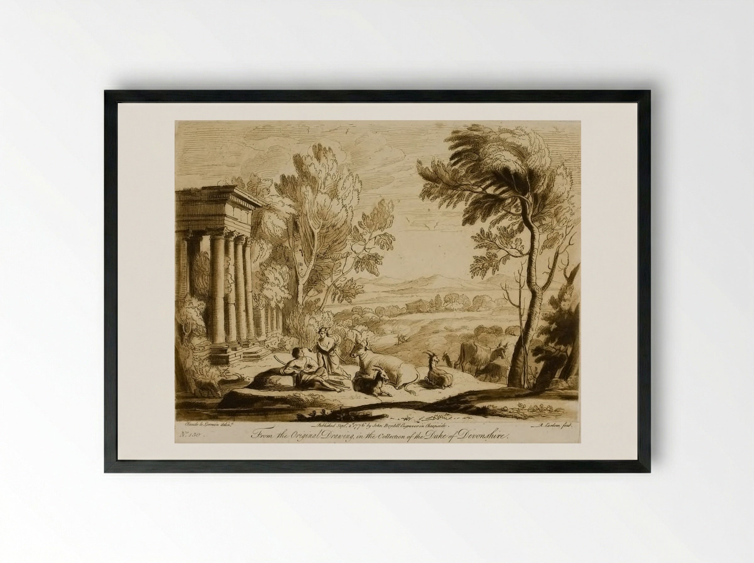 A Landscape, with the Story of Mercury Charming Argus Asleep with His Pipe - Richard Earlom - Framed Print Black