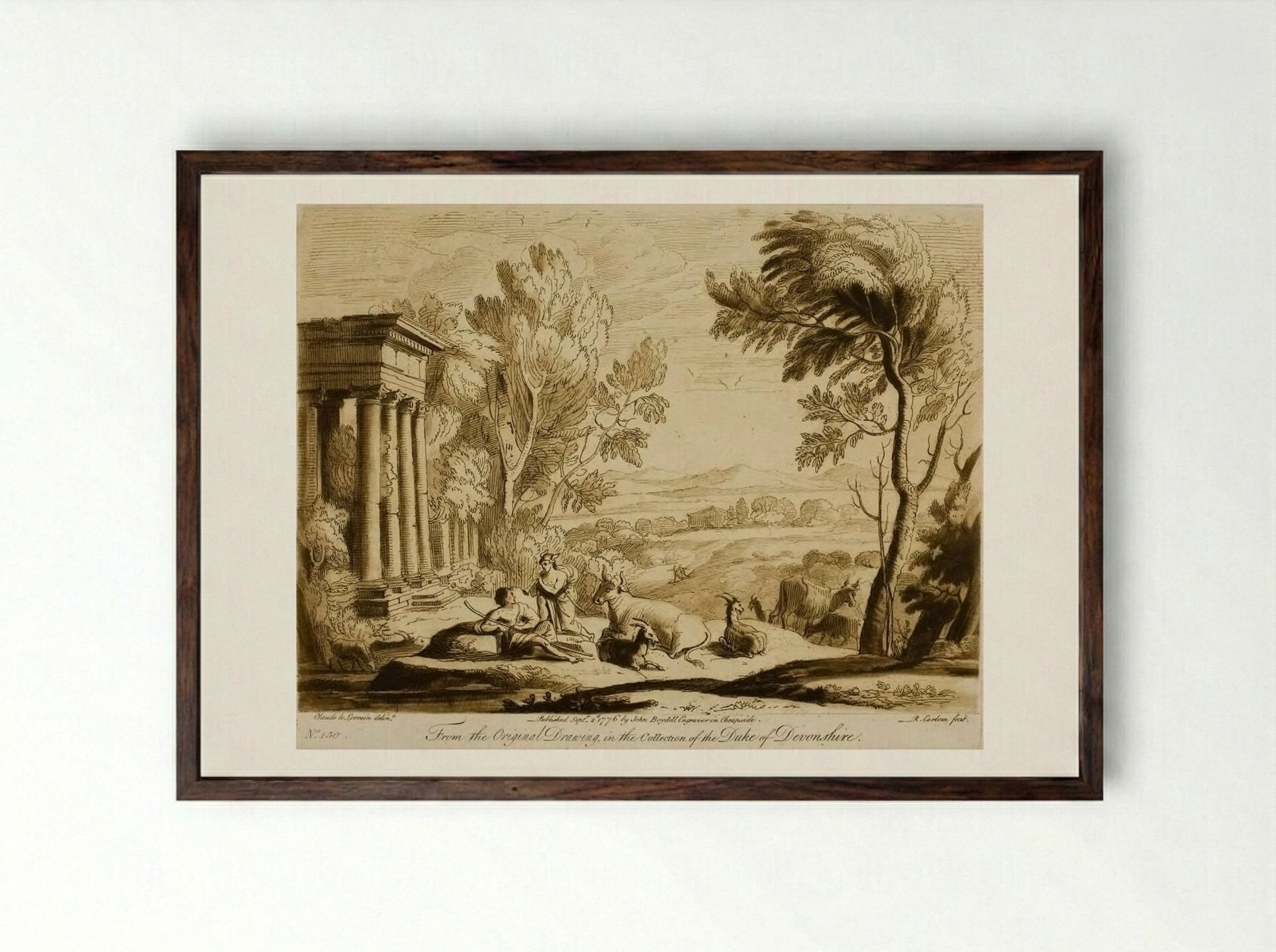 A Landscape, with the Story of Mercury Charming Argus Asleep with His Pipe - Richard Earlom - Framed Print Dark Wood