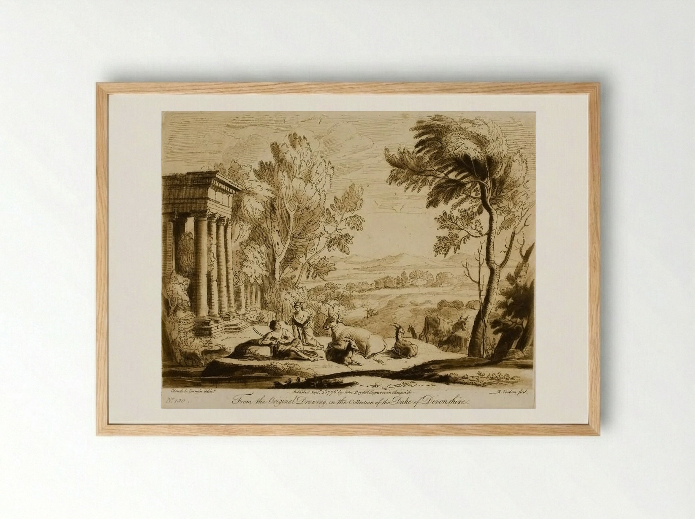 A Landscape, with the Story of Mercury Charming Argus Asleep with His Pipe - Richard Earlom - Framed Print Wood