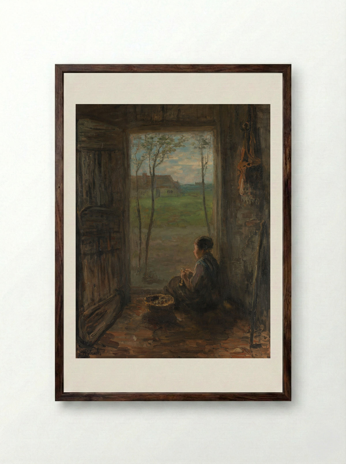 A Laren Scene - Jozef Israëls - Framed Print Dark Wood