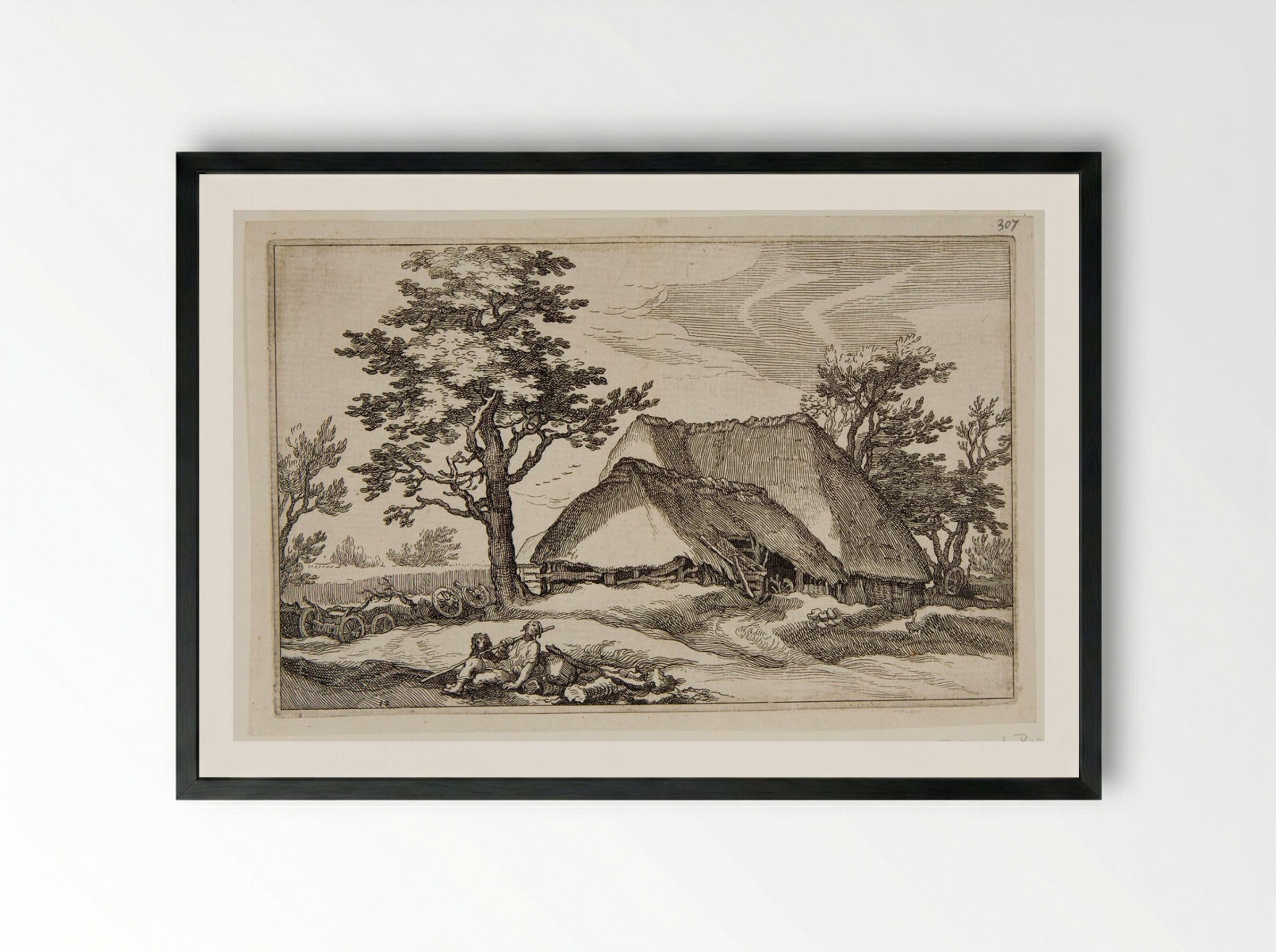 A Large Tree next to a Farmhouse - Boetius Adamsz. Bolswert - Framed Print Black
