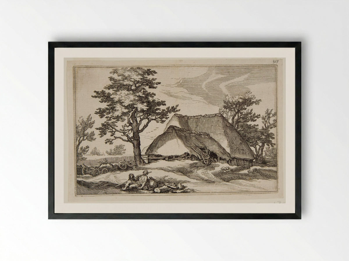 A Large Tree next to a Farmhouse - Boetius Adamsz. Bolswert - Framed Print Black