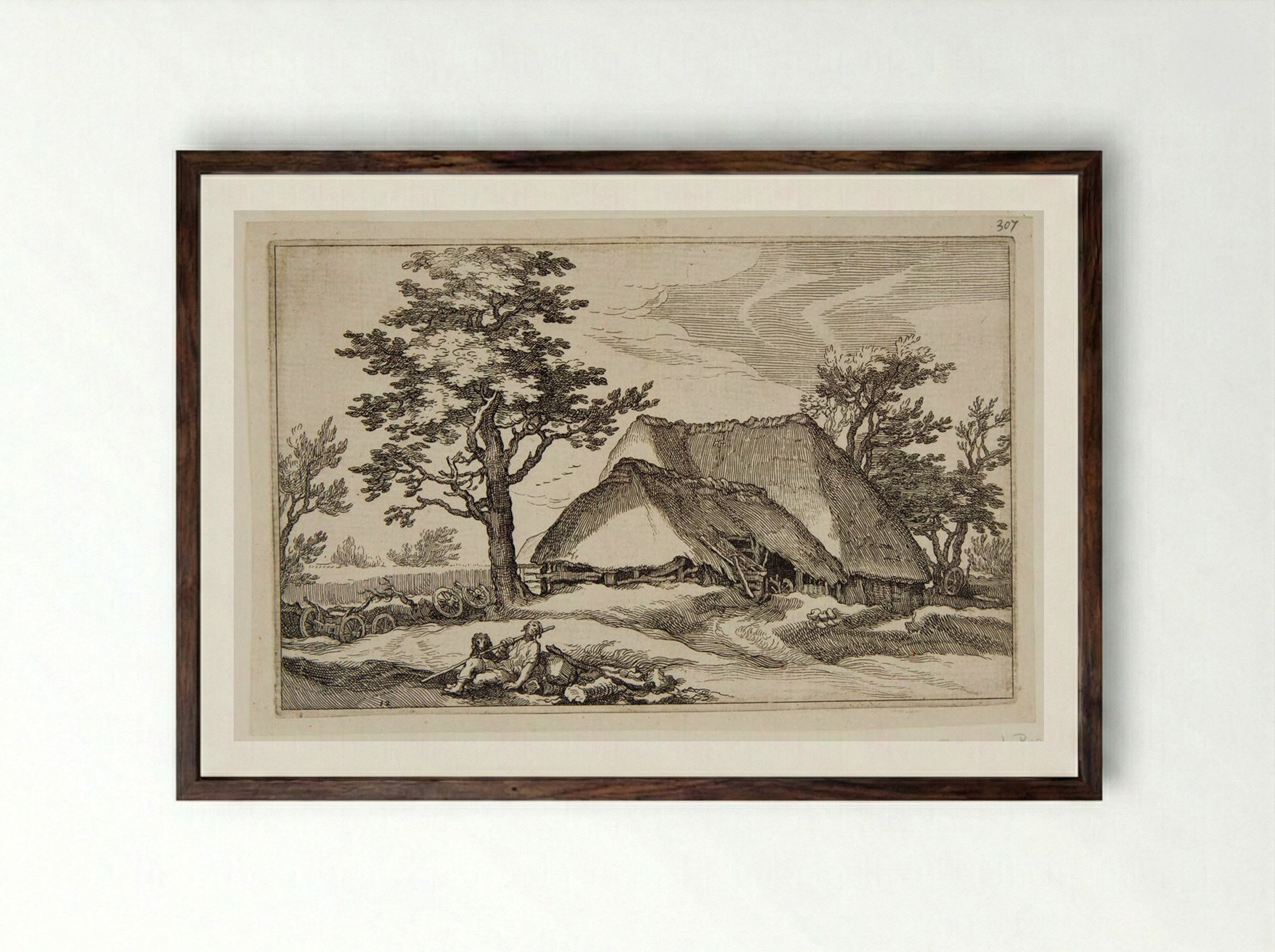 A Large Tree next to a Farmhouse - Boetius Adamsz. Bolswert - Framed Print Dark Wood