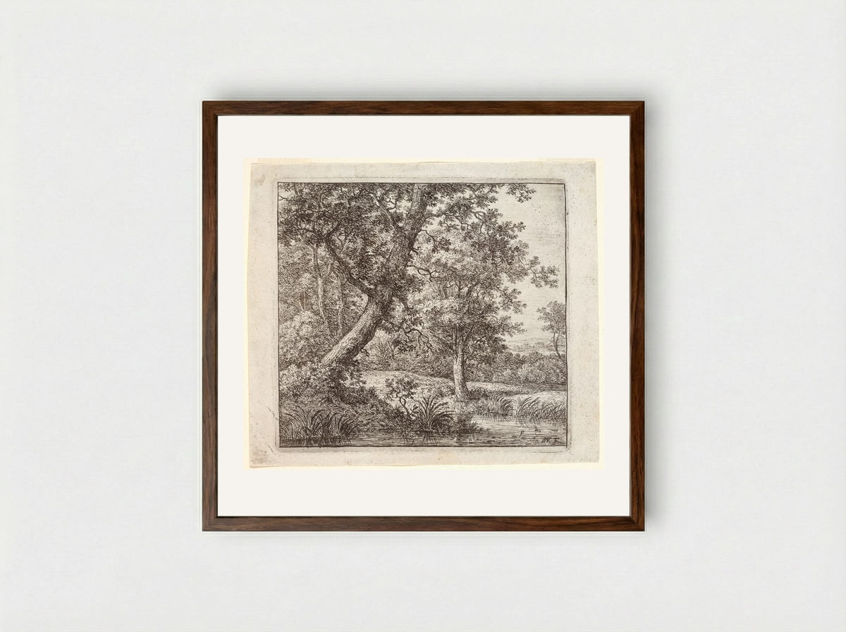 A Leaning Tree - Anthonie Waterloo - Framed Print Dark Wood