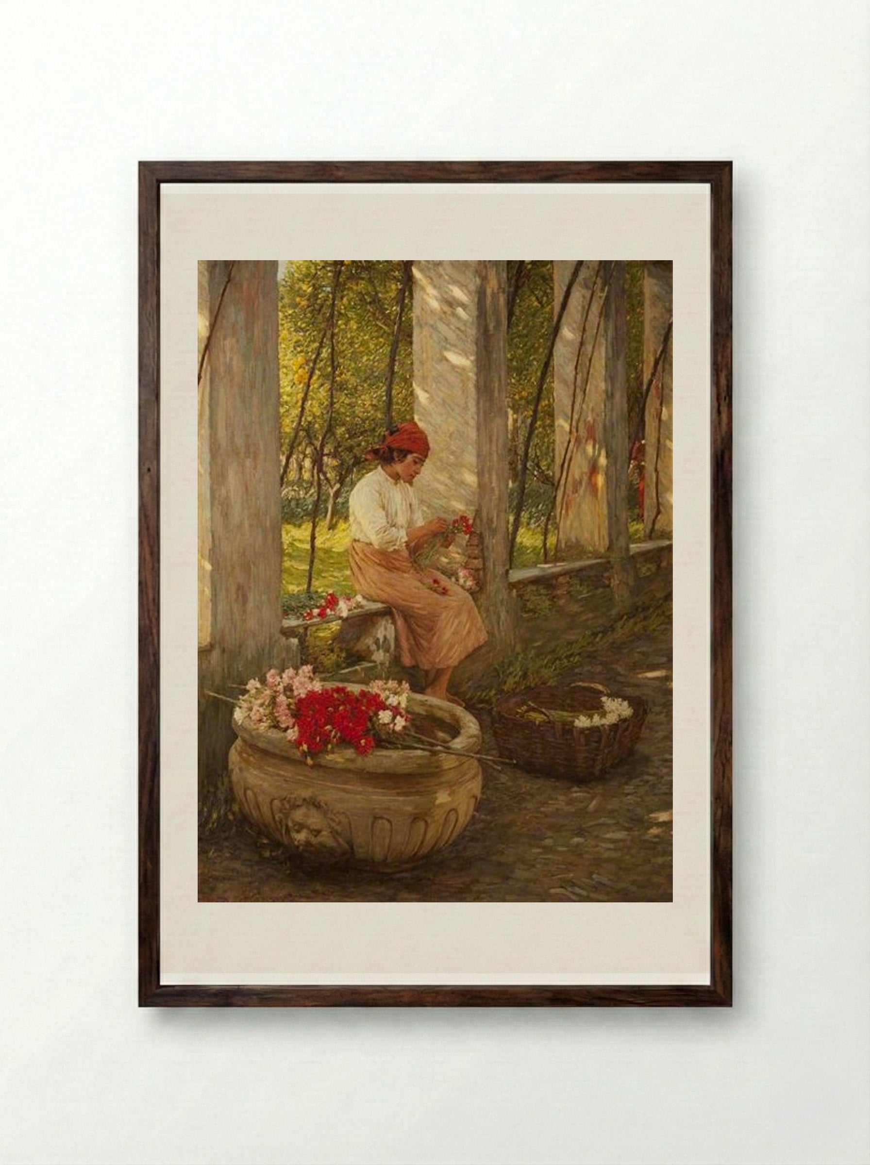 A Ligurian Flower Girl - Henry Herbert La Thangue - Framed Print Dark Wood