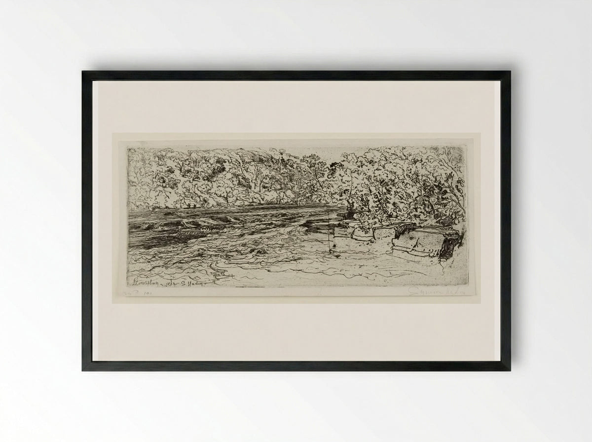 A Likely Place for a Salmon - Francis Seymour Haden - Framed Print Black