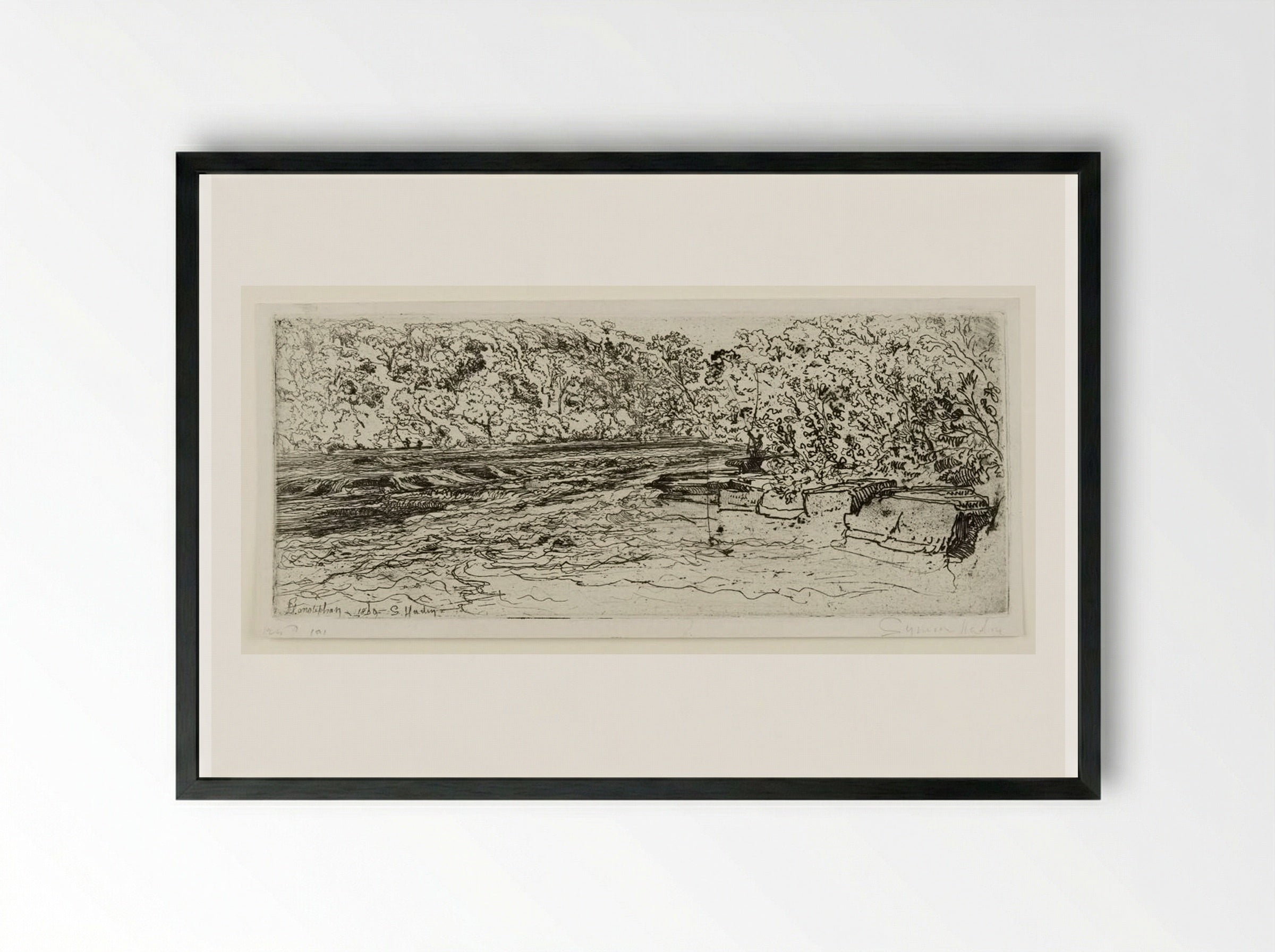 A Likely Place for a Salmon - Francis Seymour Haden - Framed Print Black