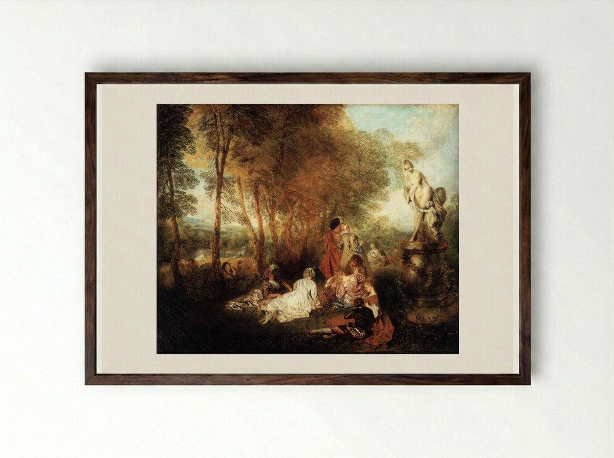 A Love Festival - Antoine Watteau - Framed Print Dark Wood