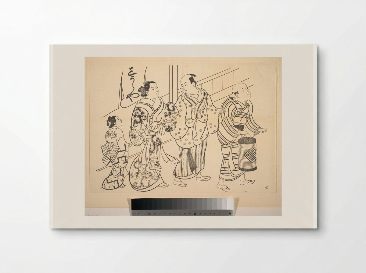 A Man Attended by a Servant Carrying a Lantern - Okumura Masanobu - Poster