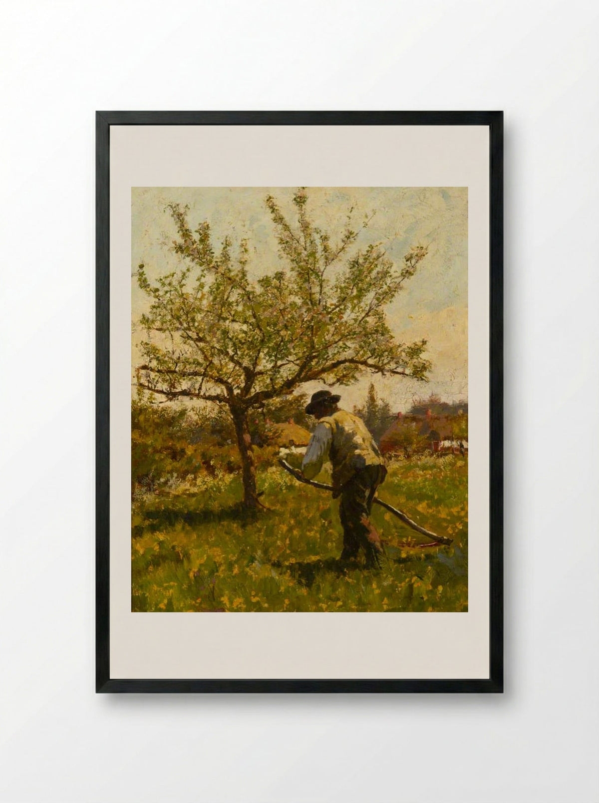 A Man Scything in an Orchard - James Charles - Framed Print Black