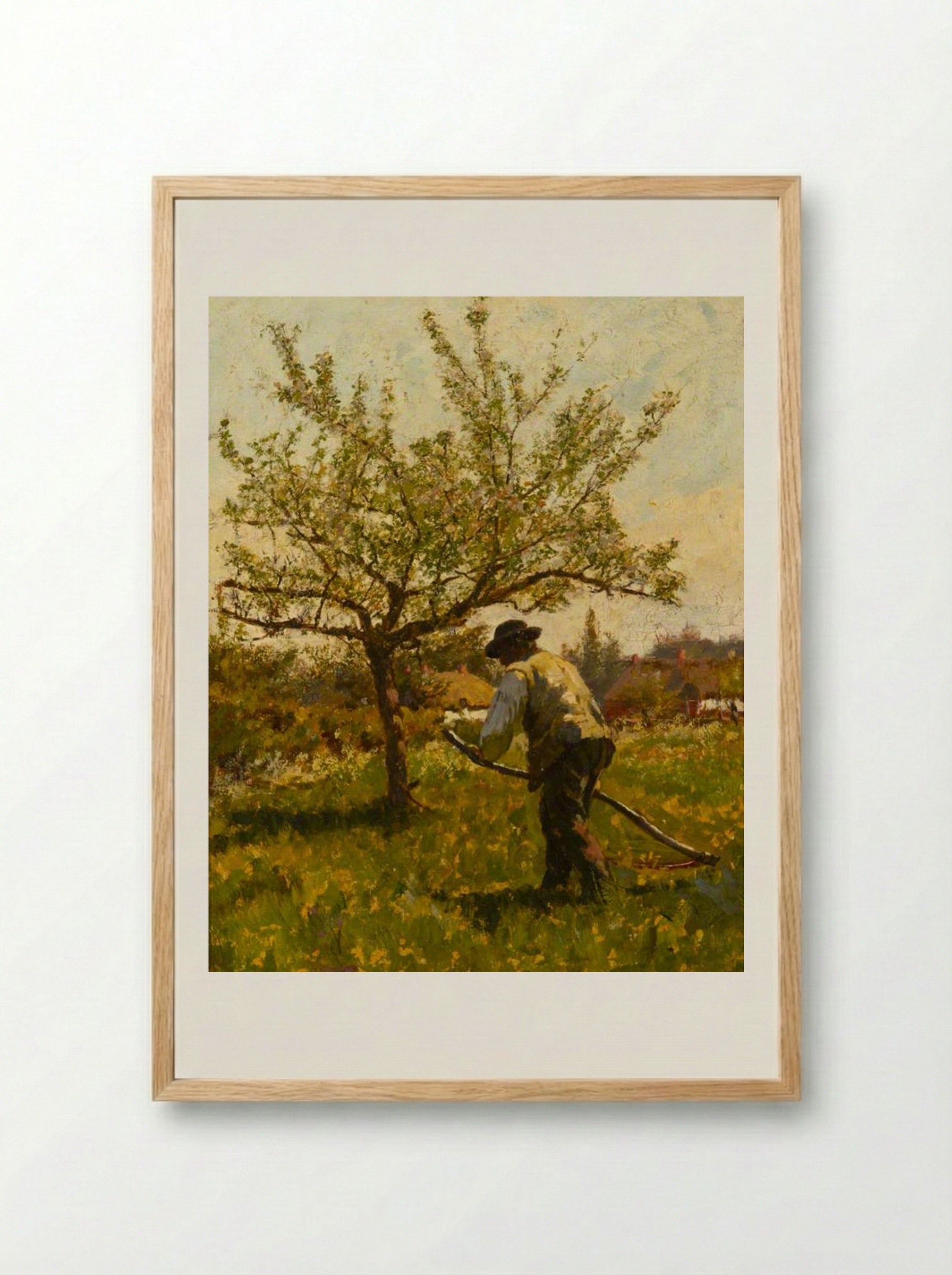 A Man Scything in an Orchard - James Charles - Framed Print Wood