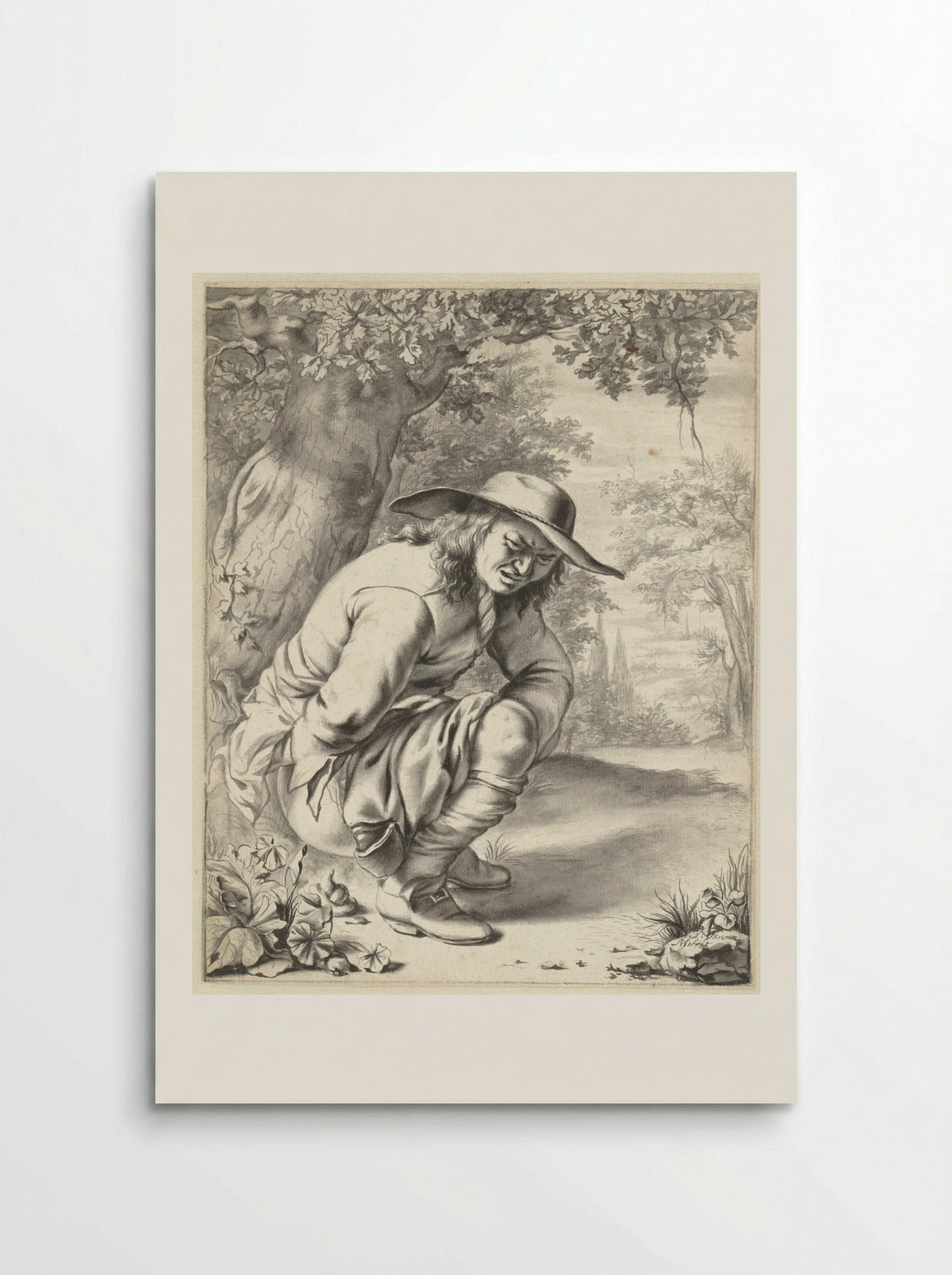 A Man Squatting by a Tree - Jan van Mieris - Poster