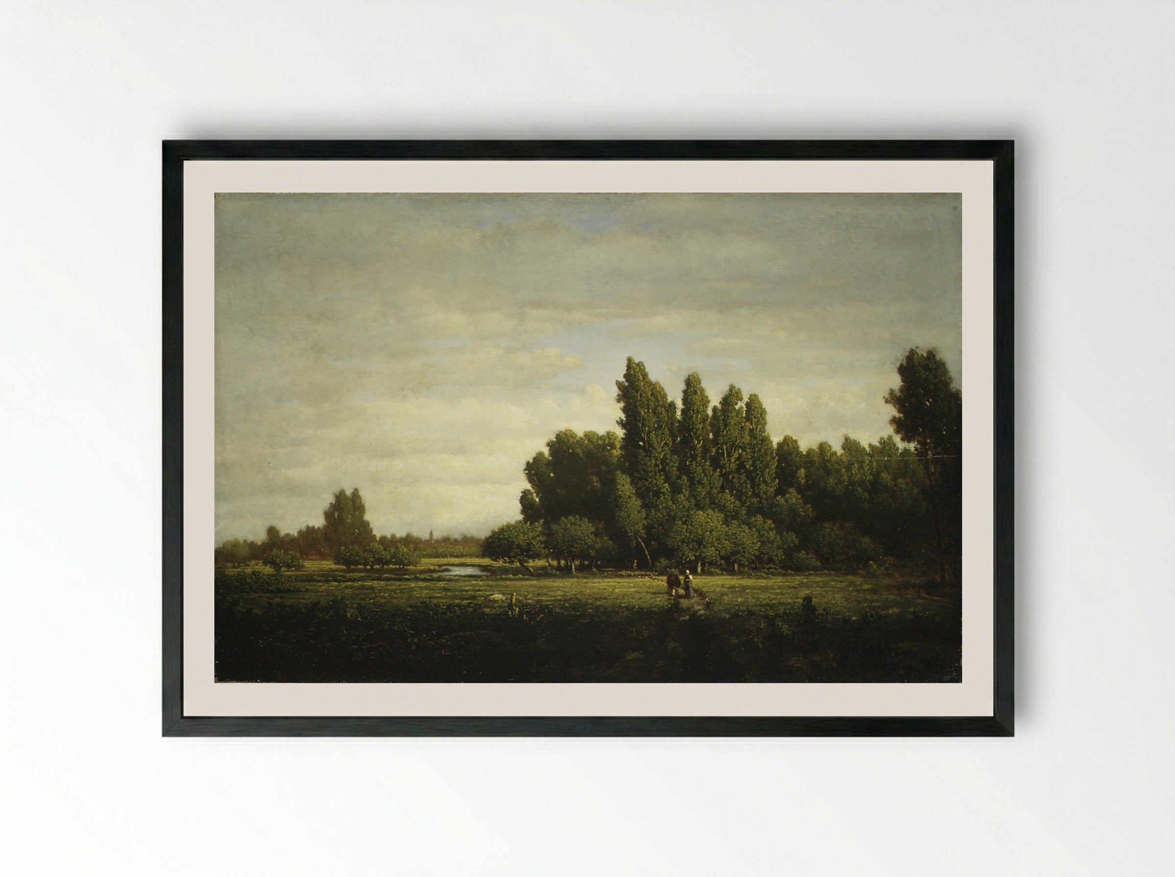 A Meadow Bordered by Trees - Théodore Rousseau - Framed Print Black