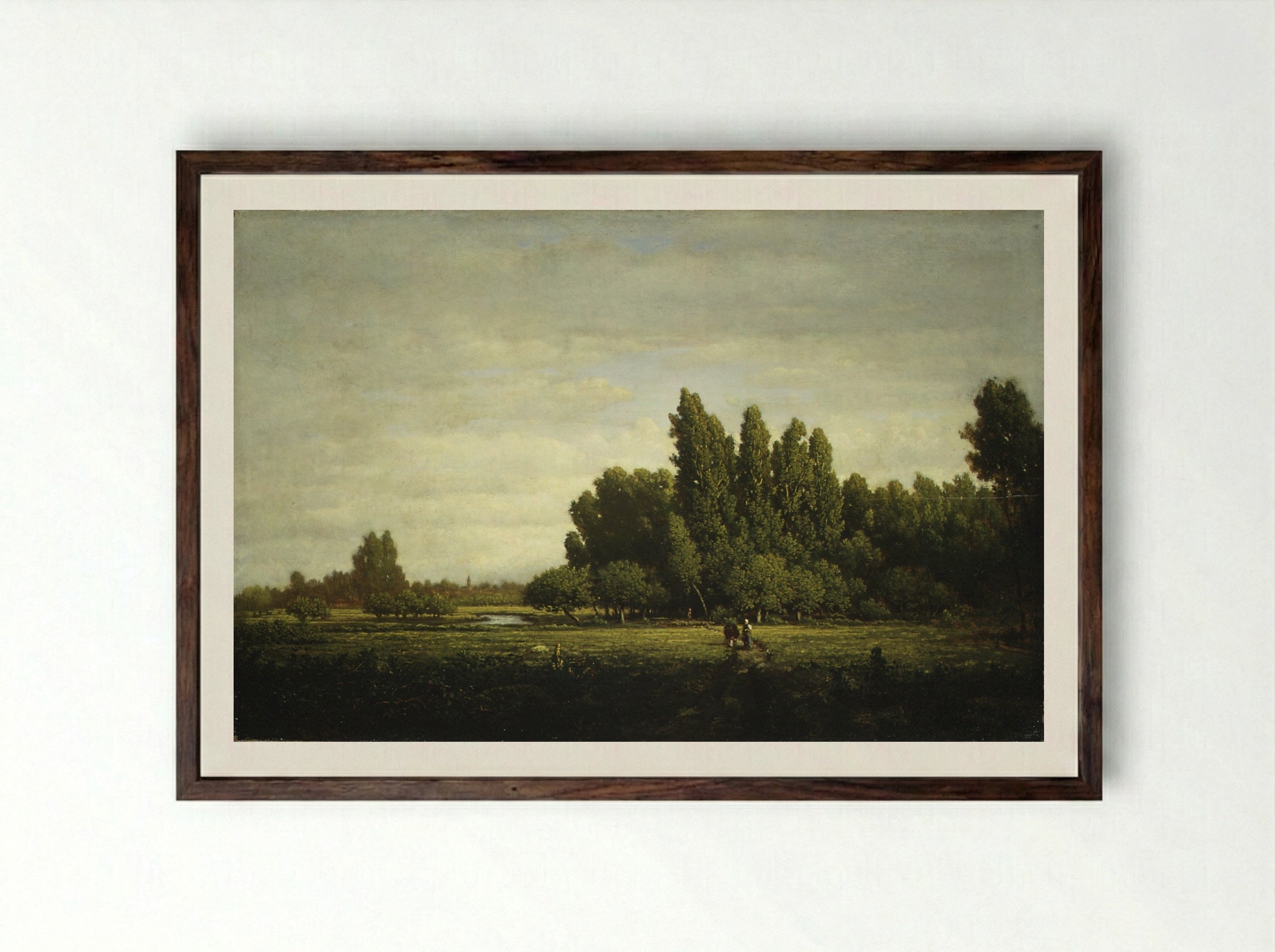 A Meadow Bordered by Trees - Théodore Rousseau - Framed Print Dark Wood