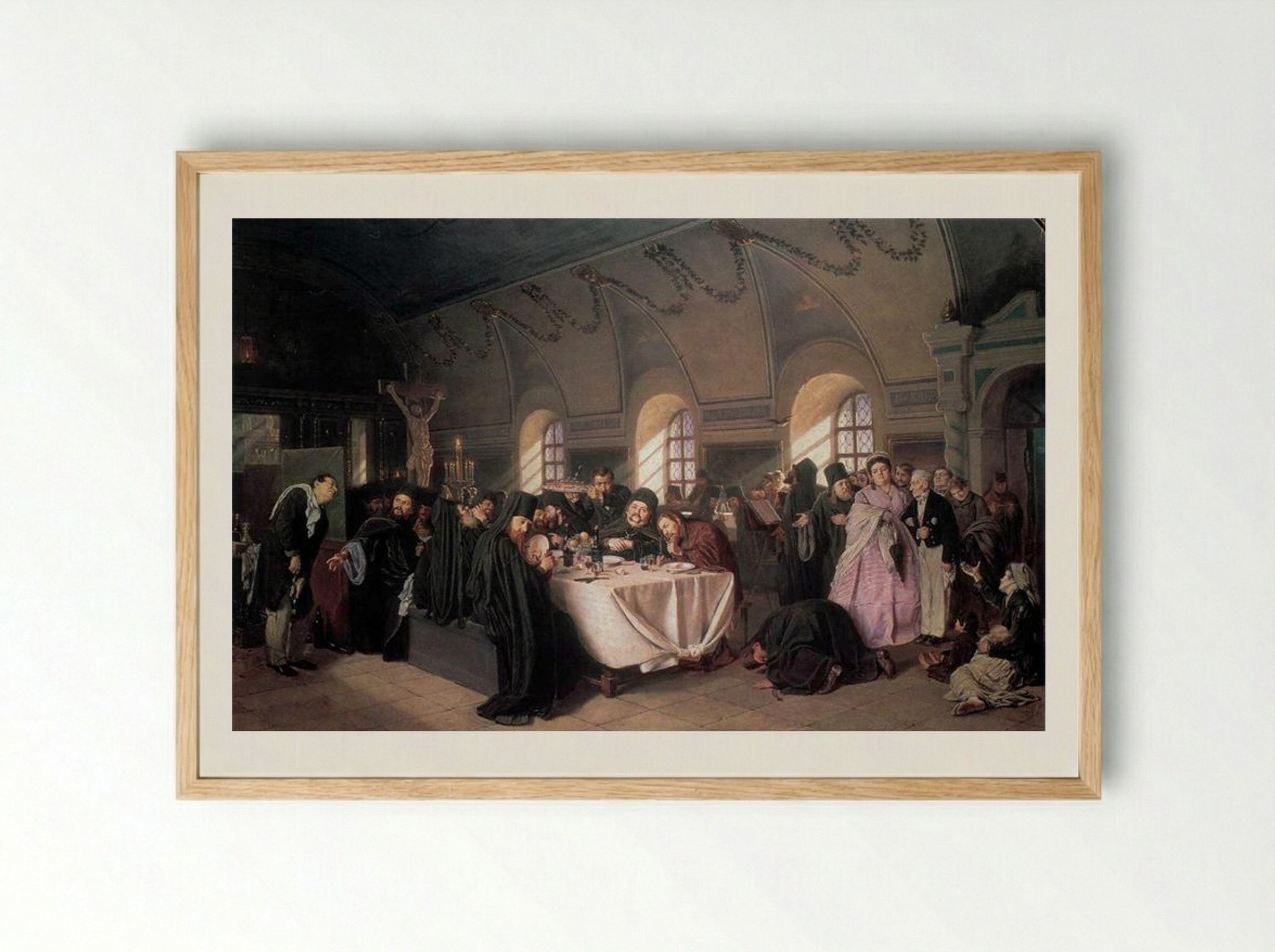 A Meal in the Monastery - Vasily Perov - Framed Print Wood