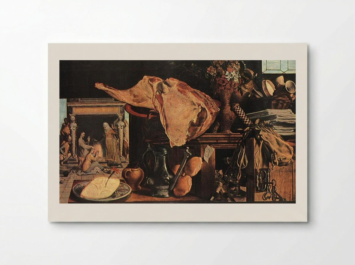A Meat Stall with the Holy Family Giving Alms - Pieter Aertsen - Poster