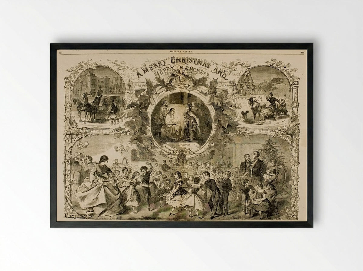 A Merry Christmas and a Happy New Year - Winslow Homer - Framed Print Black