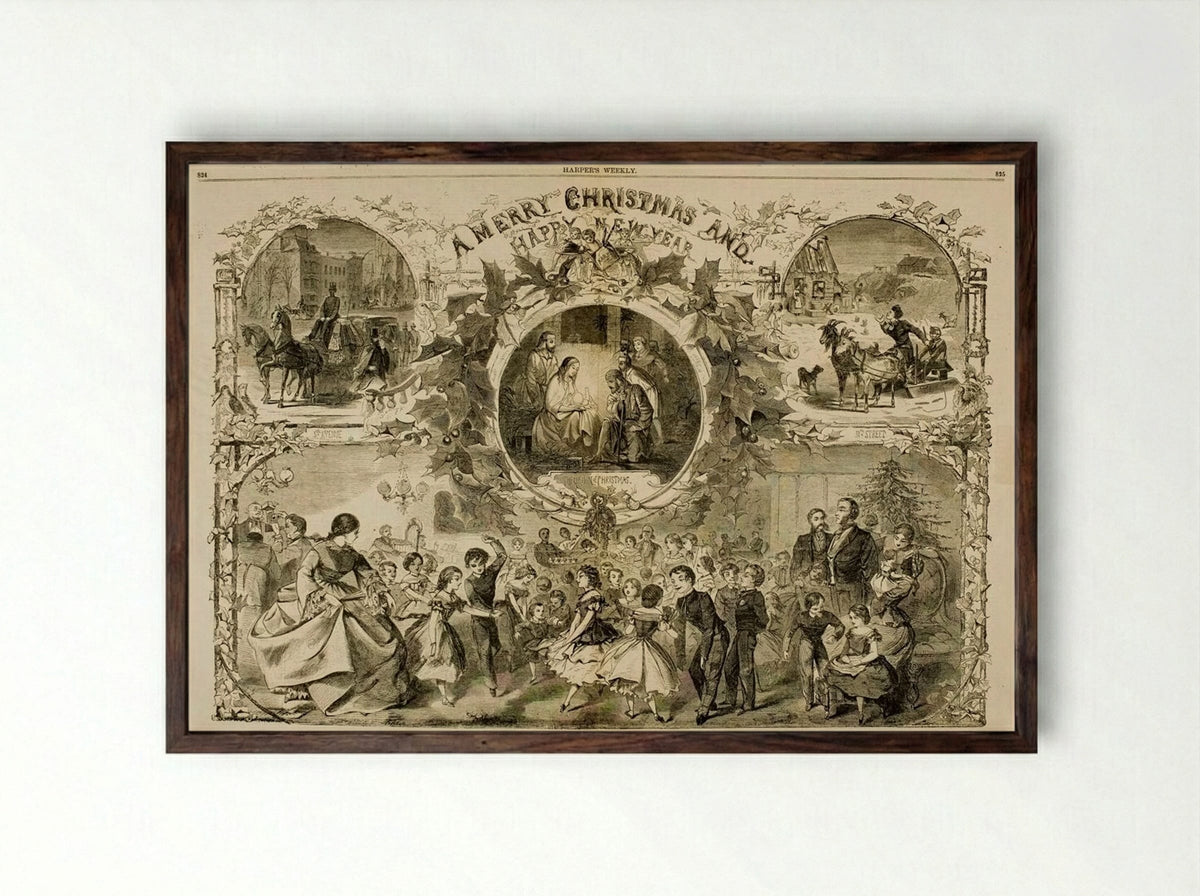 A Merry Christmas and a Happy New Year - Winslow Homer - Framed Print Dark Wood