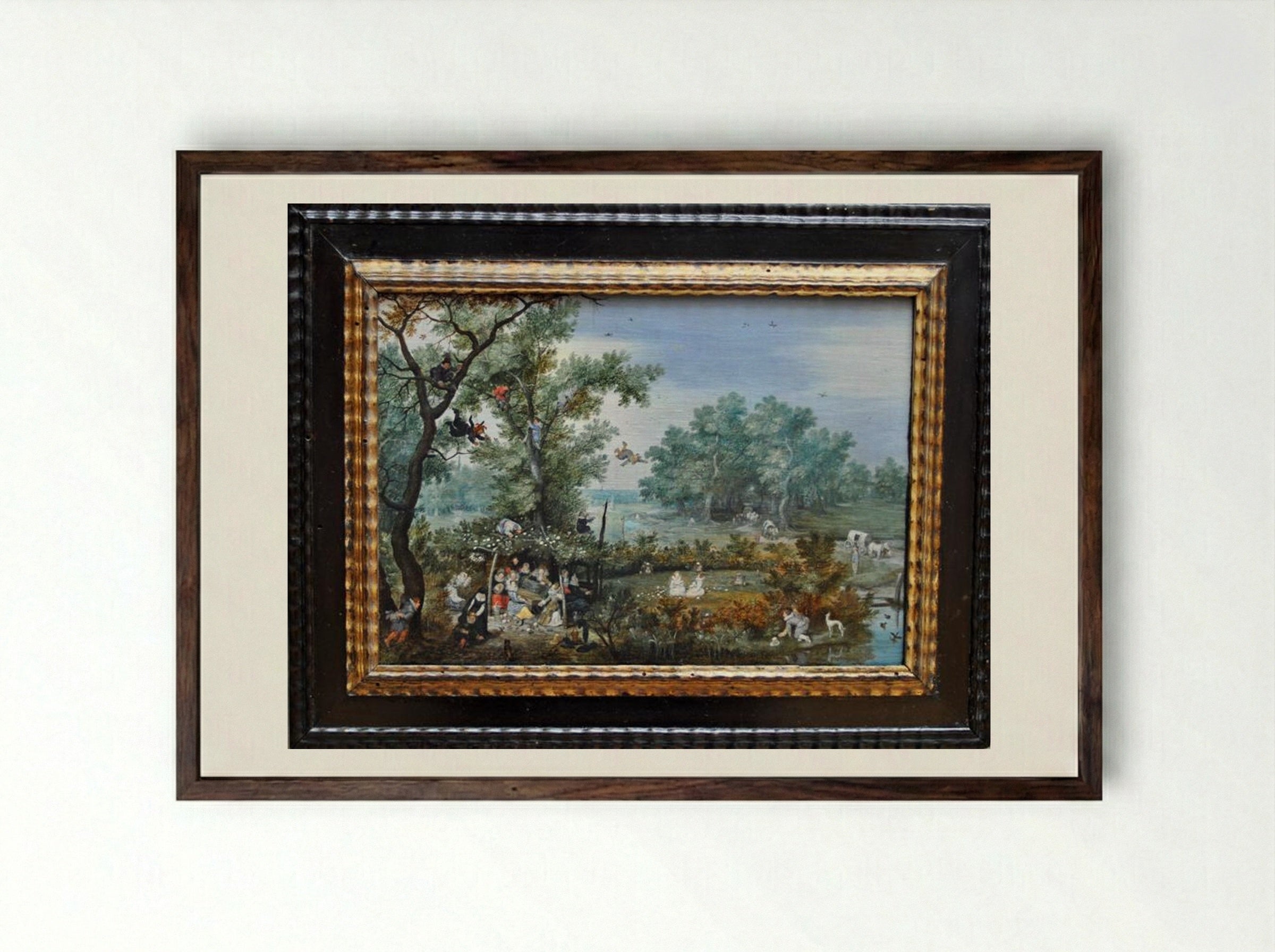 A Merry Company in an Arbor - Adriaen van de Venne - Framed Print Dark Wood