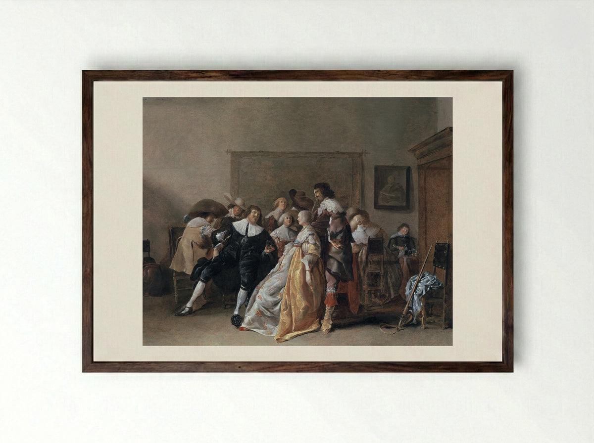 A Merry Company in an Interior - Anthonie Palamedesz. - Framed Print Dark Wood