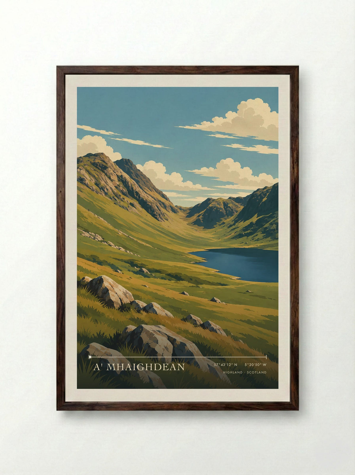 A' Mhaighdean, Highland | Travel Poster - Framed Print Dark Wood