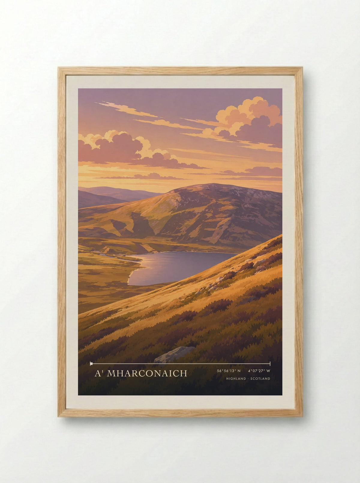 A' Mharconaich, Highland | Travel Poster - Framed Print Wood
