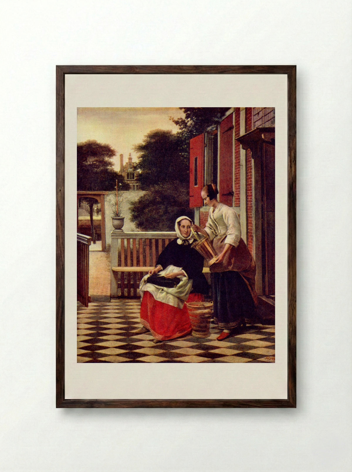 A Mistress and her Maid - Pieter de Hooch - Framed Print Dark Wood