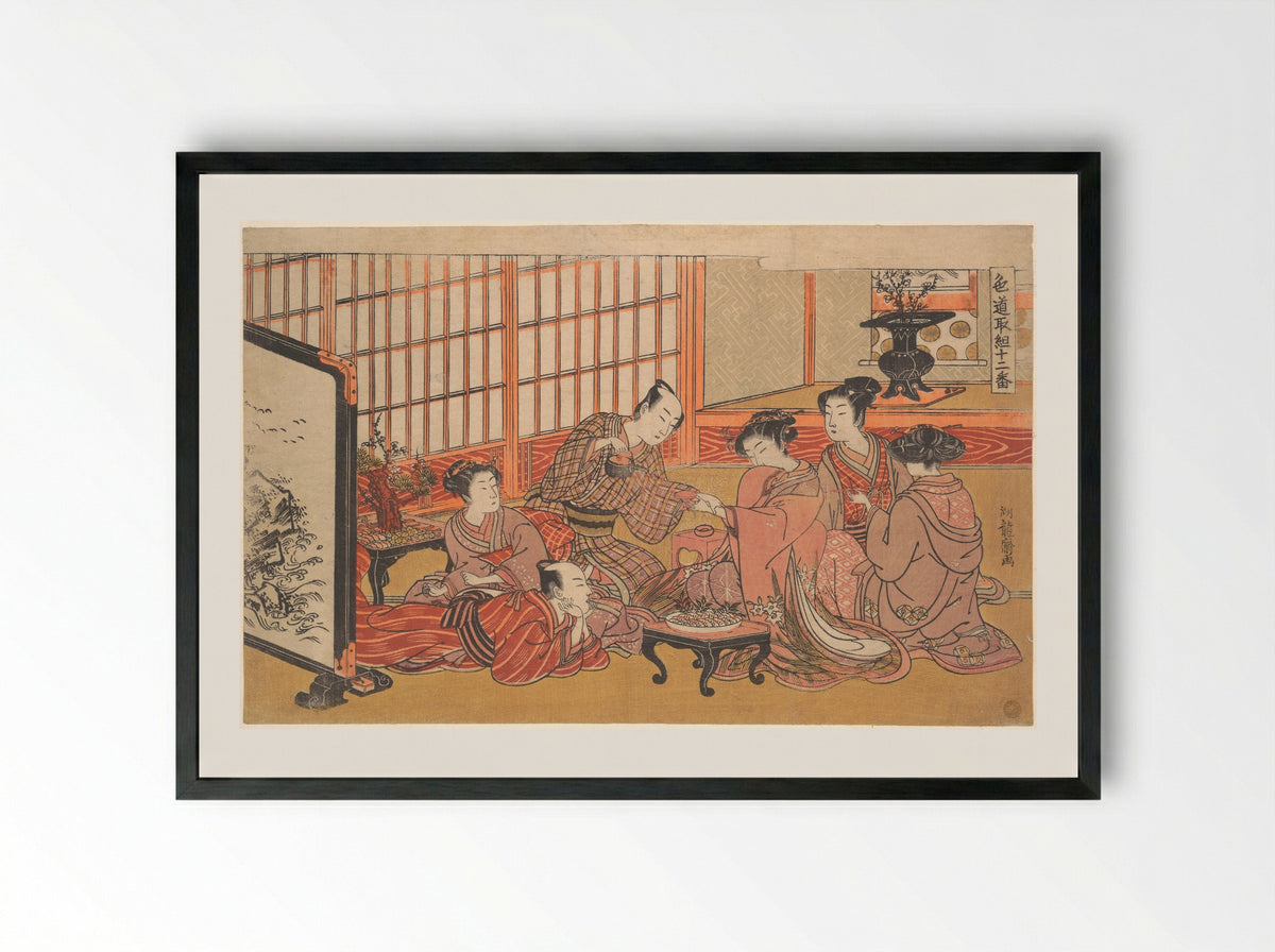 A Mock Marriage Ceremony - Isoda Koryūsai - Framed Print Black