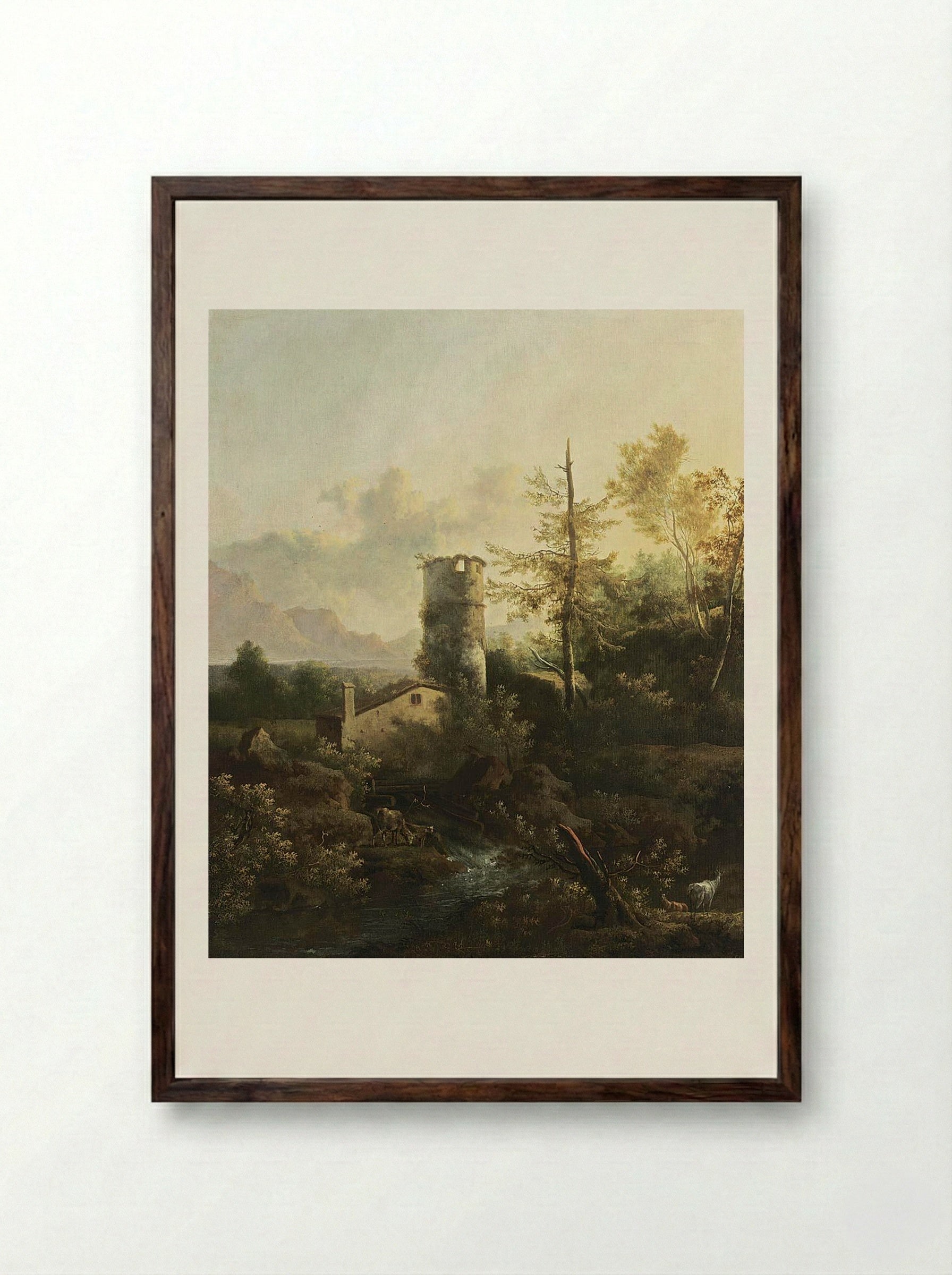 A Mountainous Landscape - Frederik de Moucheron - Framed Print Dark Wood