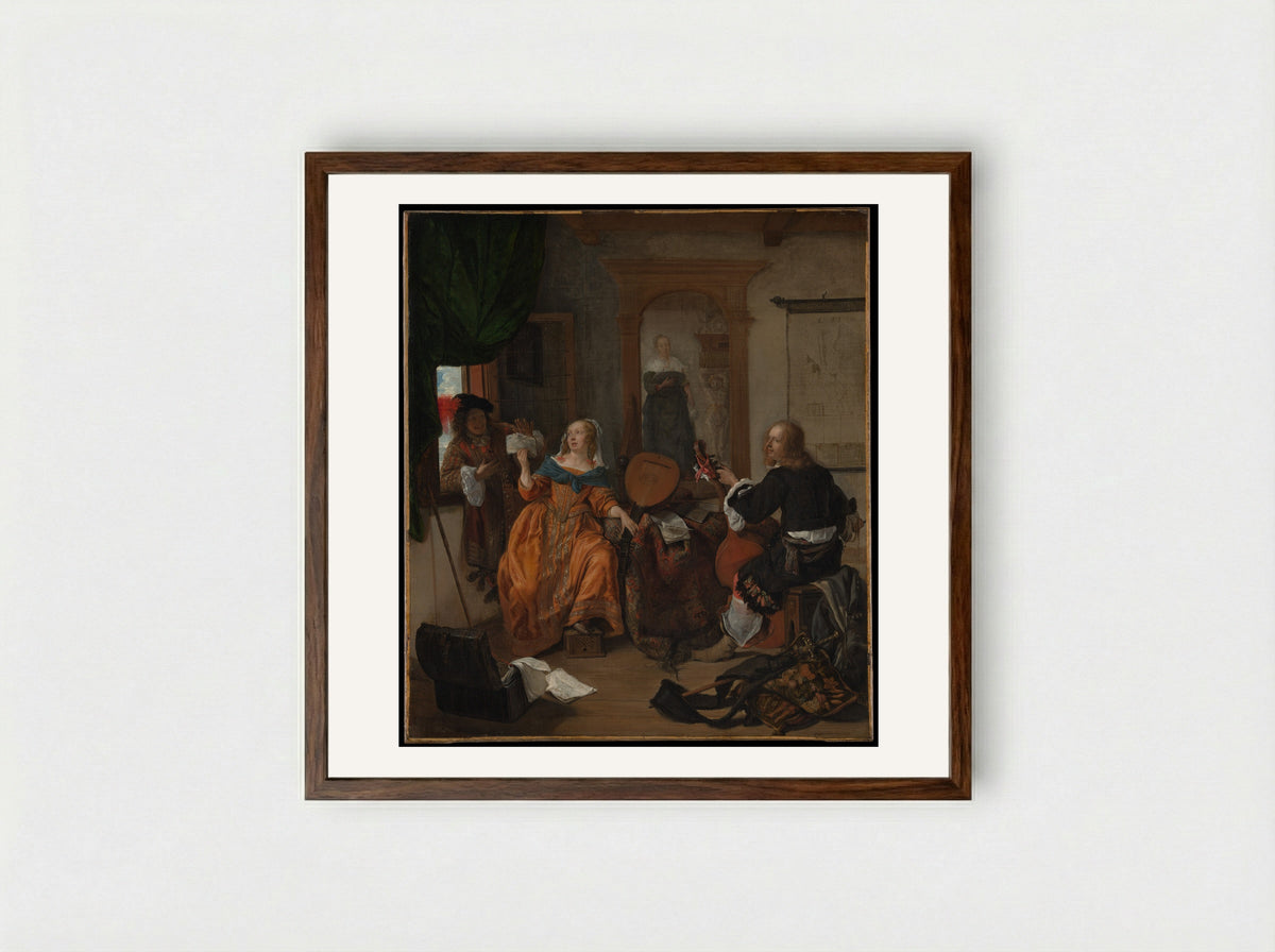 A Musical Party - Gabriël Metsu - Framed Print Dark Wood