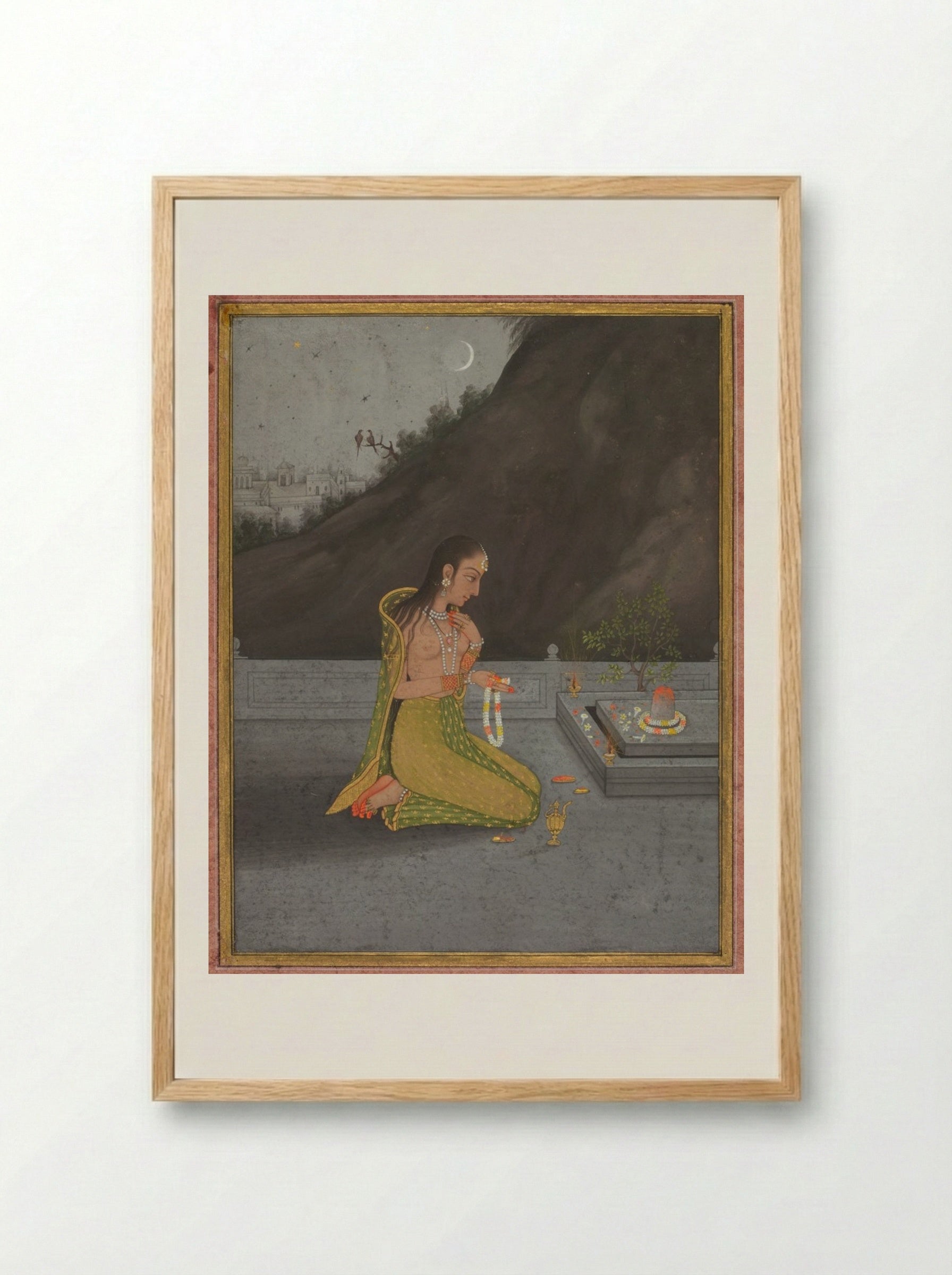 A Night Scene of Shiva Puja - Muhammad Rizavi Hindi - Framed Print Wood